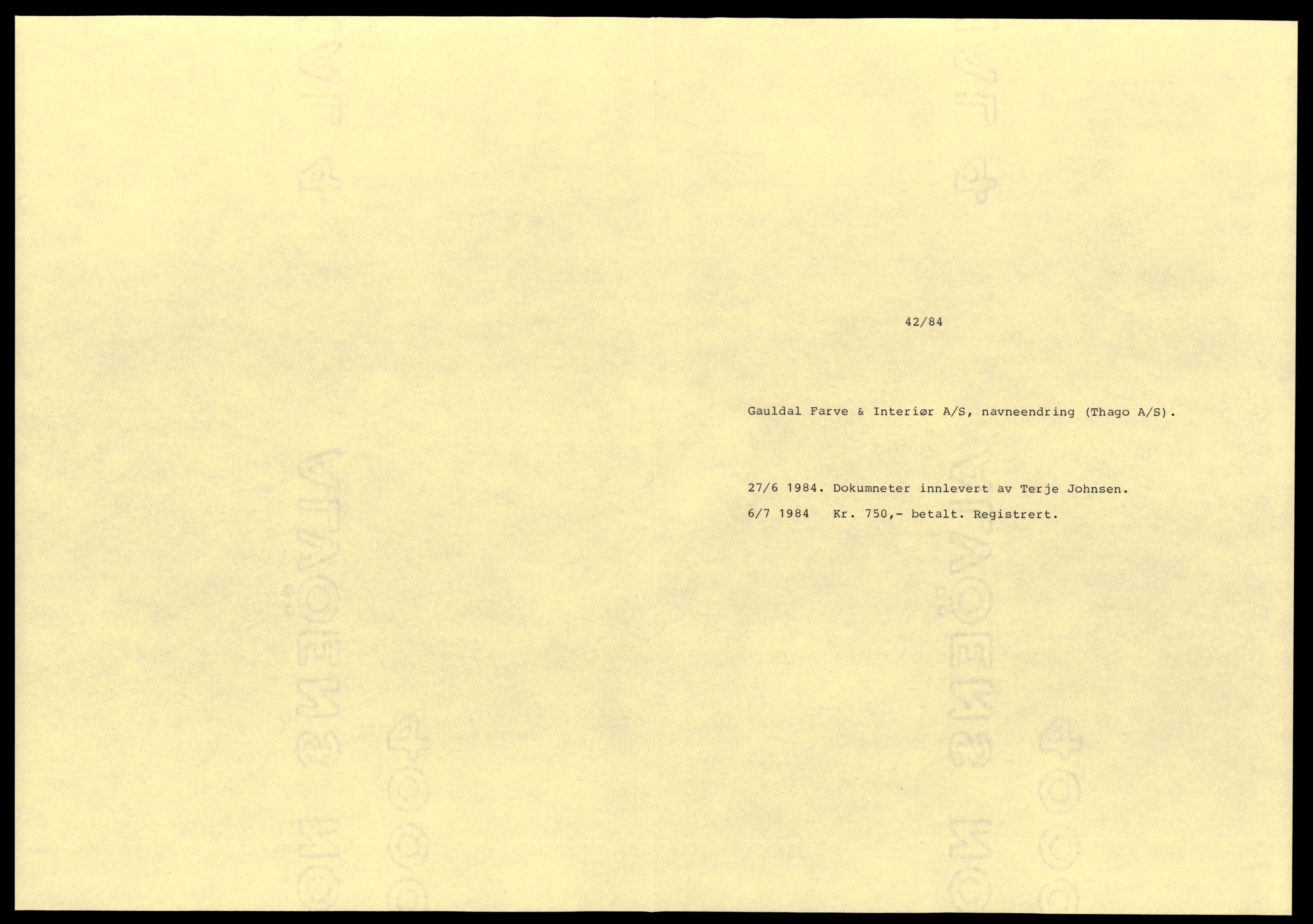 Gauldal sorenskriveri, SAT/A-0014/2/J/Jd/Jde/L0008: Bilag, 1984, s. 1