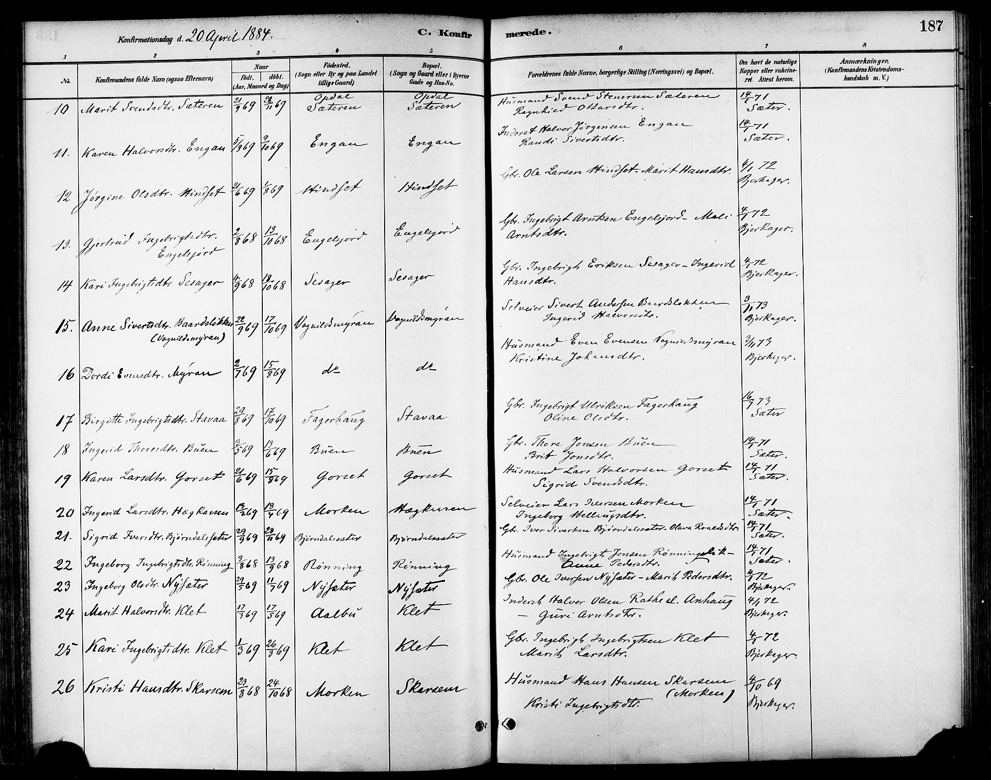 Ministerialprotokoller, klokkerbøker og fødselsregistre - Sør-Trøndelag, SAT/A-1456/678/L0901: Ministerialbok nr. 678A10, 1881-1894, s. 187