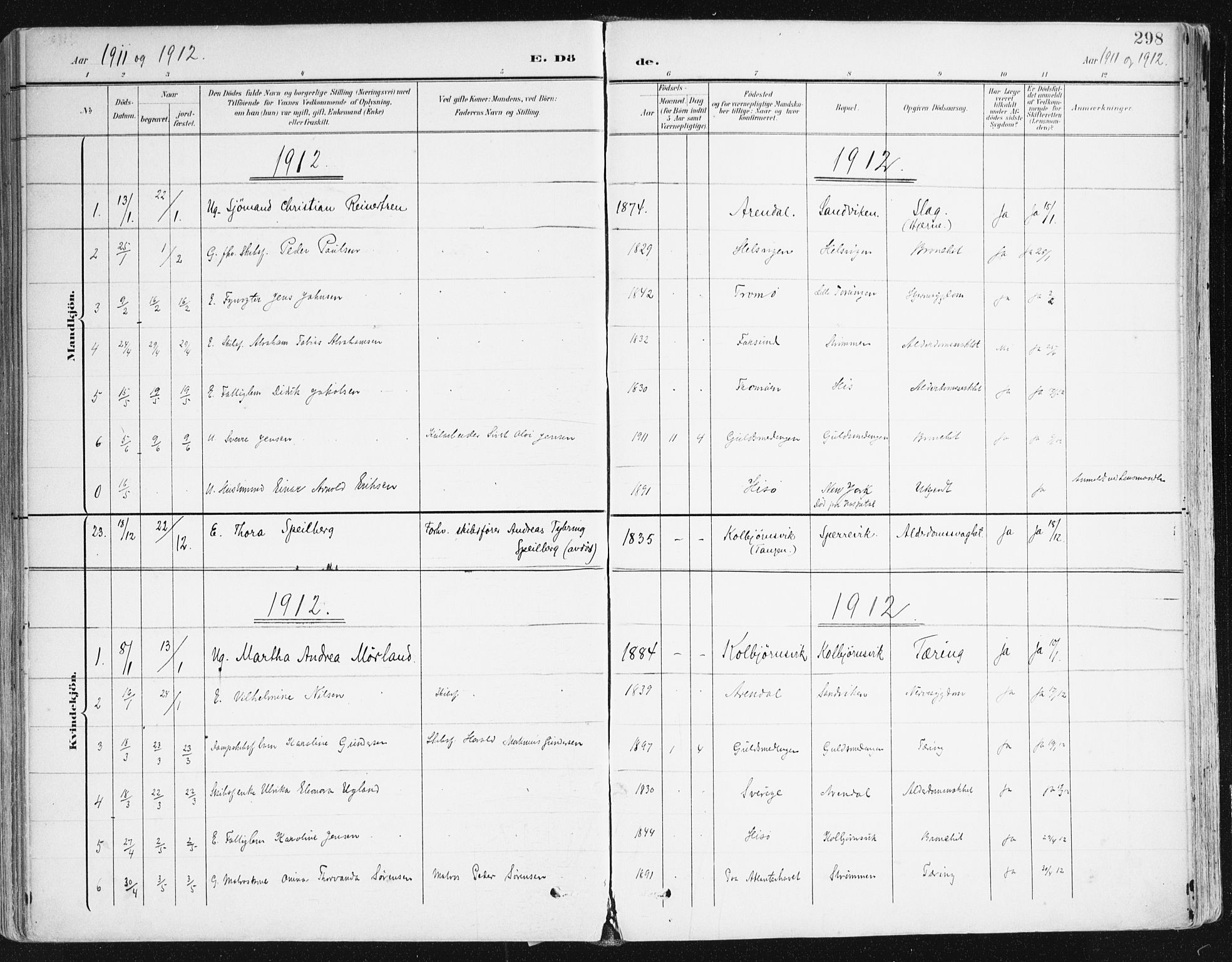 Hisøy sokneprestkontor, AV/SAK-1111-0020/F/Fa/L0004: Ministerialbok nr. A 4, 1895-1917, s. 298