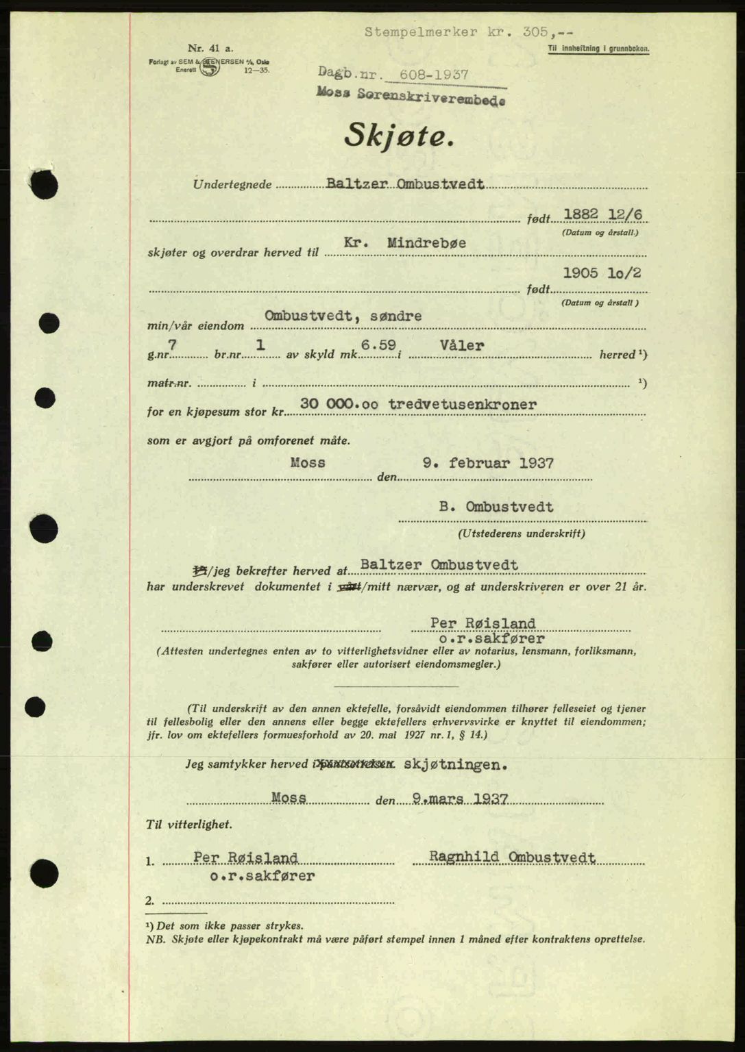 Moss sorenskriveri, SAO/A-10168: Pantebok nr. A2, 1936-1937, Dagboknr: 608/1937