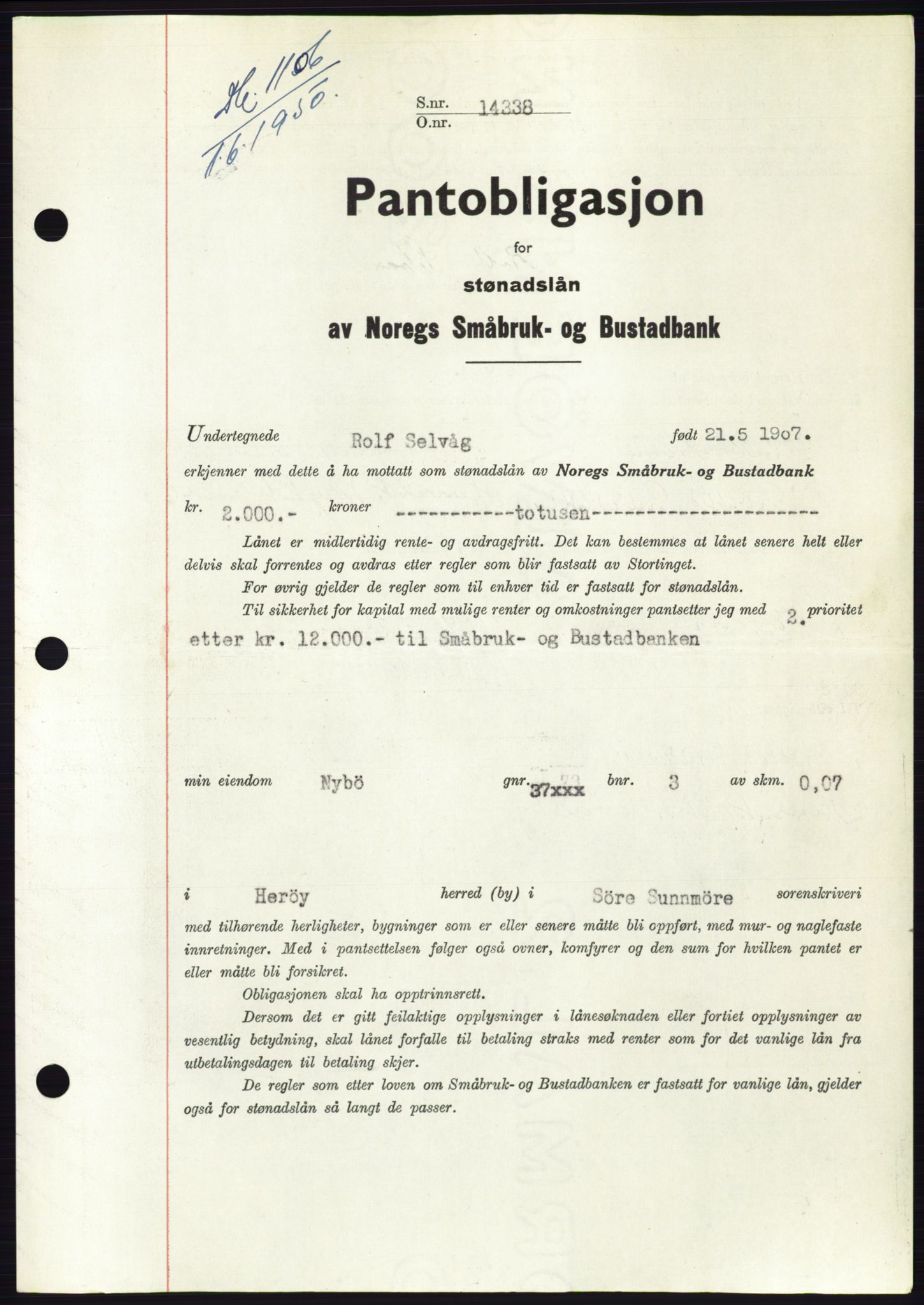 Søre Sunnmøre sorenskriveri, SAT/A-4122/1/2/2C/L0118: Pantebok nr. 6B, 1949-1950, Dagboknr: 1106/1950