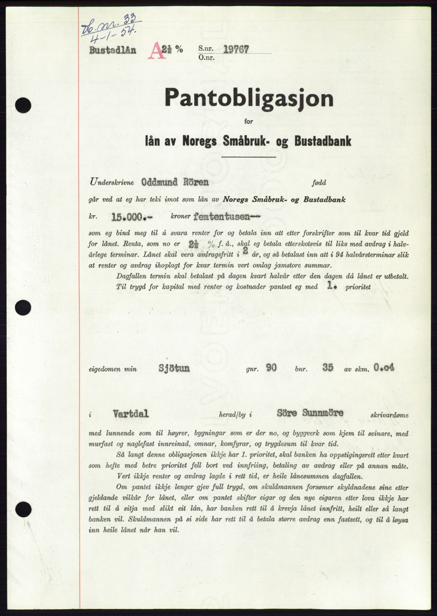 Søre Sunnmøre sorenskriveri, SAT/A-4122/1/2/2C/L0124: Pantebok nr. 12B, 1953-1954, Dagboknr: 33/1954