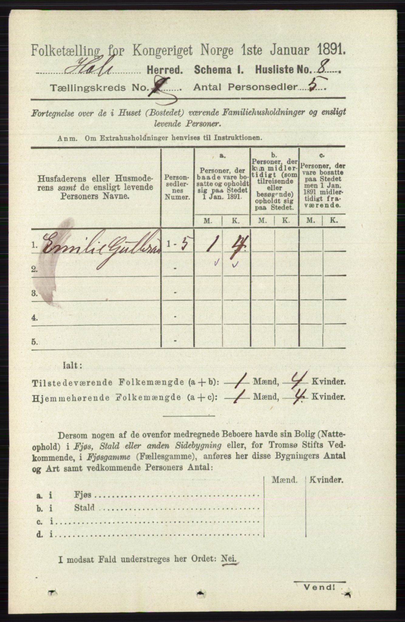 RA, Folketelling 1891 for 0612 Hole herred, 1891, s. 3889