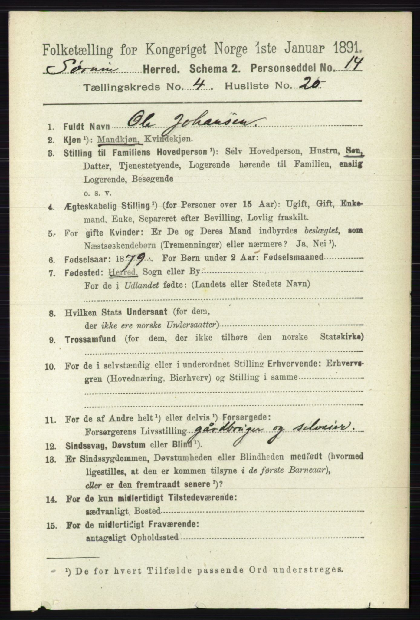 RA, Folketelling 1891 for 0226 Sørum herred, 1891, s. 2019