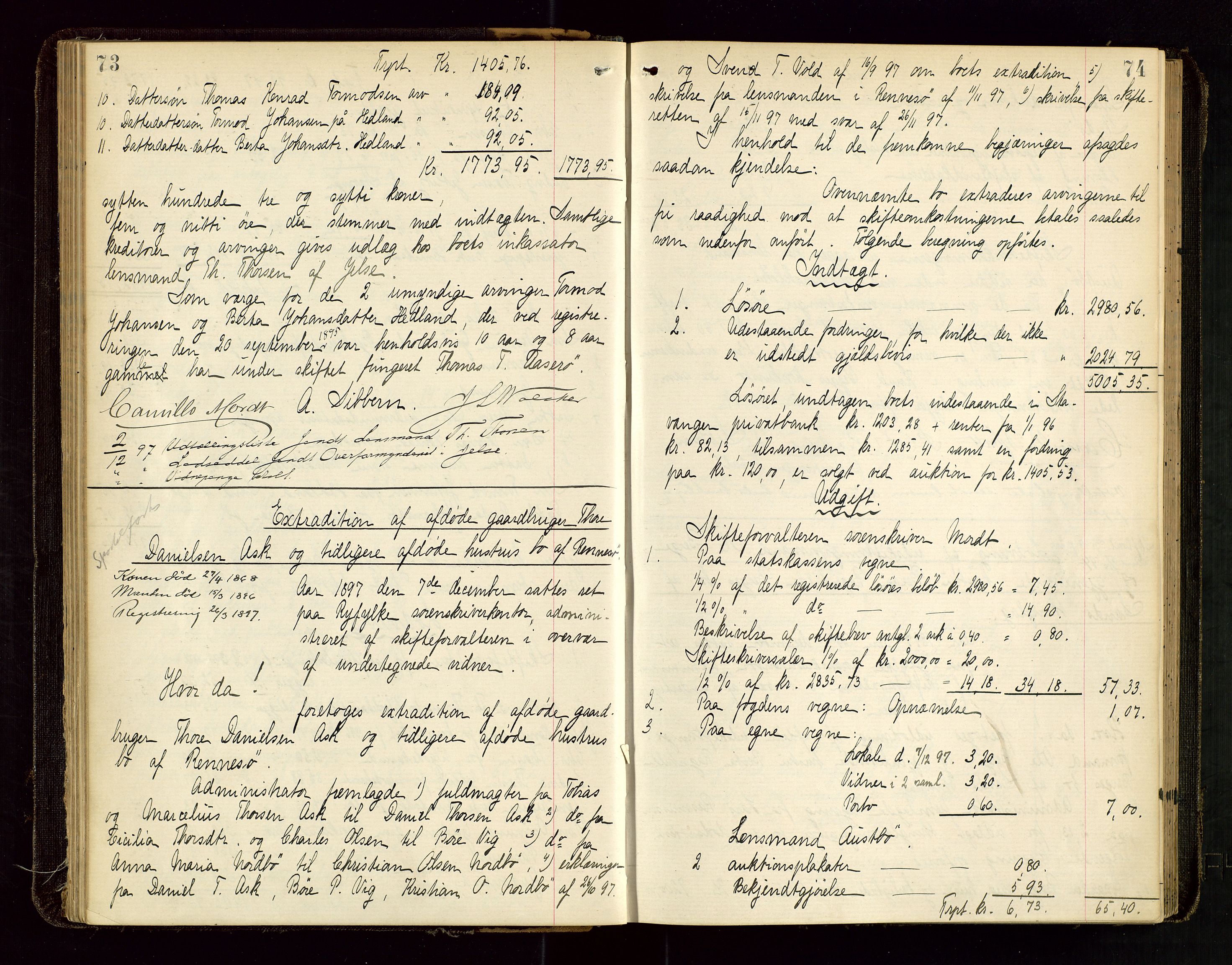 Ryfylke tingrett, AV/SAST-A-100055/001/IV/IVD/L0030: Skifteprotokoll, register i protokollen, 1897-1899, s. 73-74