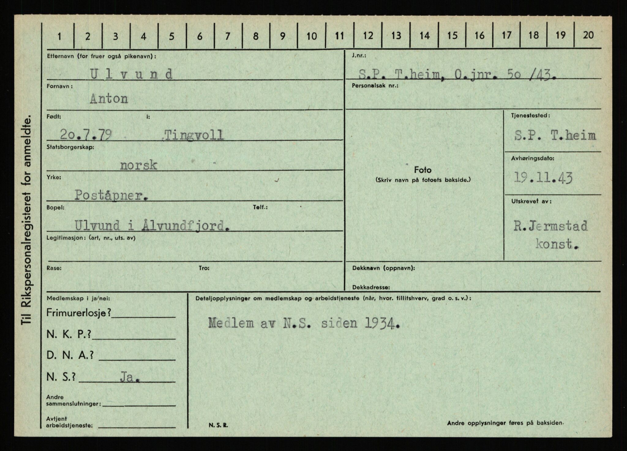 Statspolitiet - Hovedkontoret / Osloavdelingen, AV/RA-S-1329/C/Ca/L0016: Uberg - Øystese, 1943-1945, s. 220