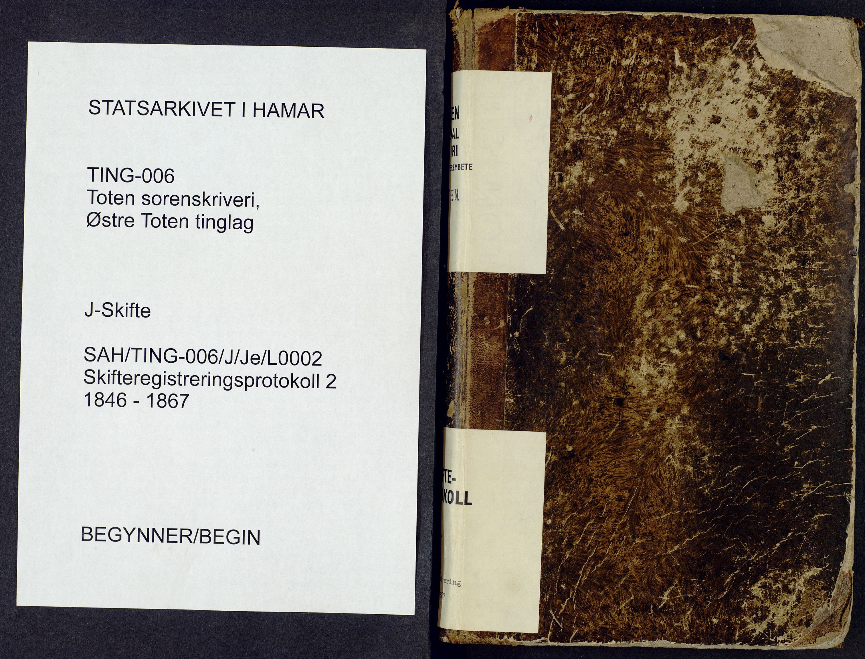 Toten tingrett, SAH/TING-006/J/Je/L0002: Skifteregistreringsprotokoll - Østre Toten, 1846-1867