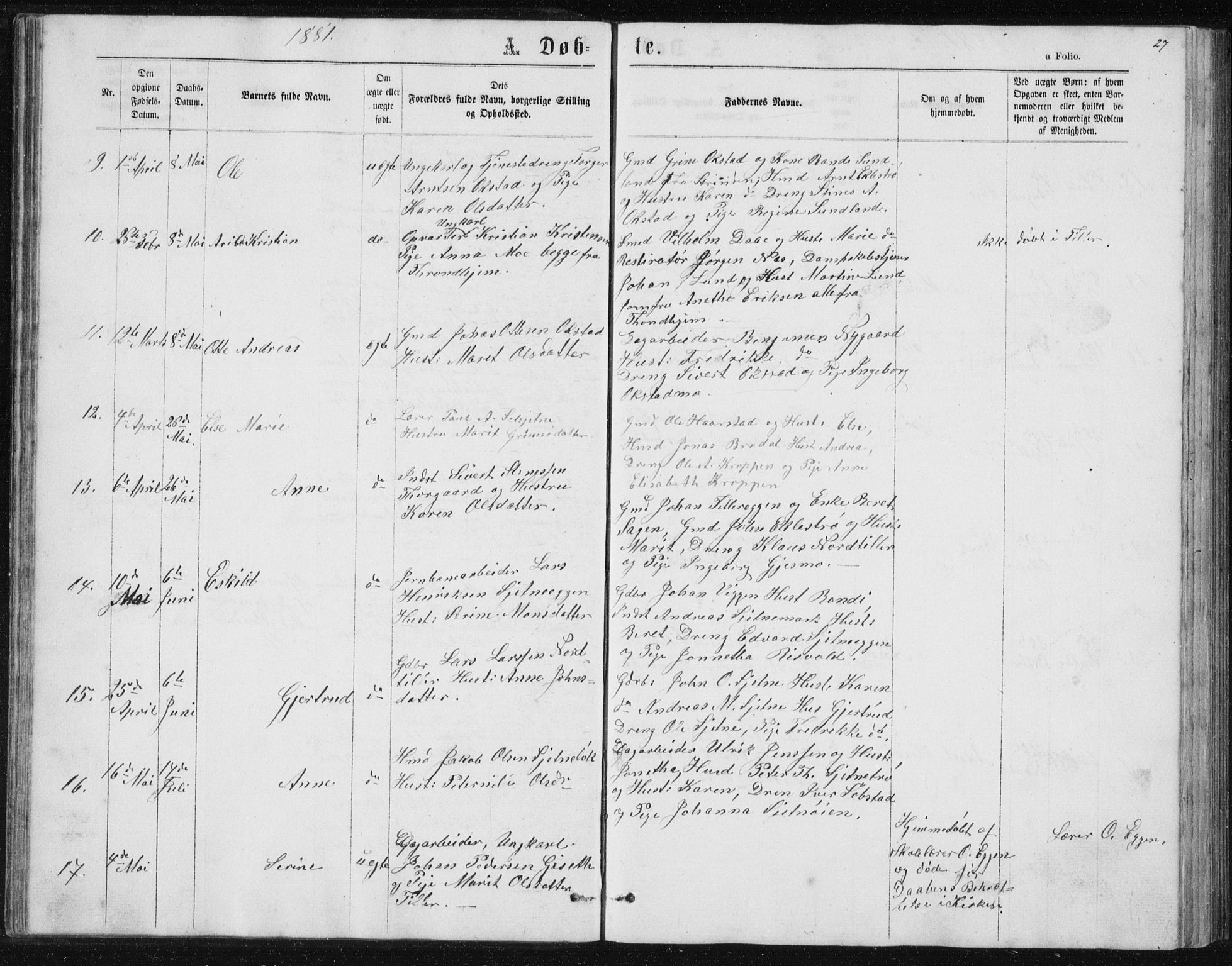 Ministerialprotokoller, klokkerbøker og fødselsregistre - Sør-Trøndelag, SAT/A-1456/621/L0459: Klokkerbok nr. 621C02, 1866-1895, s. 27