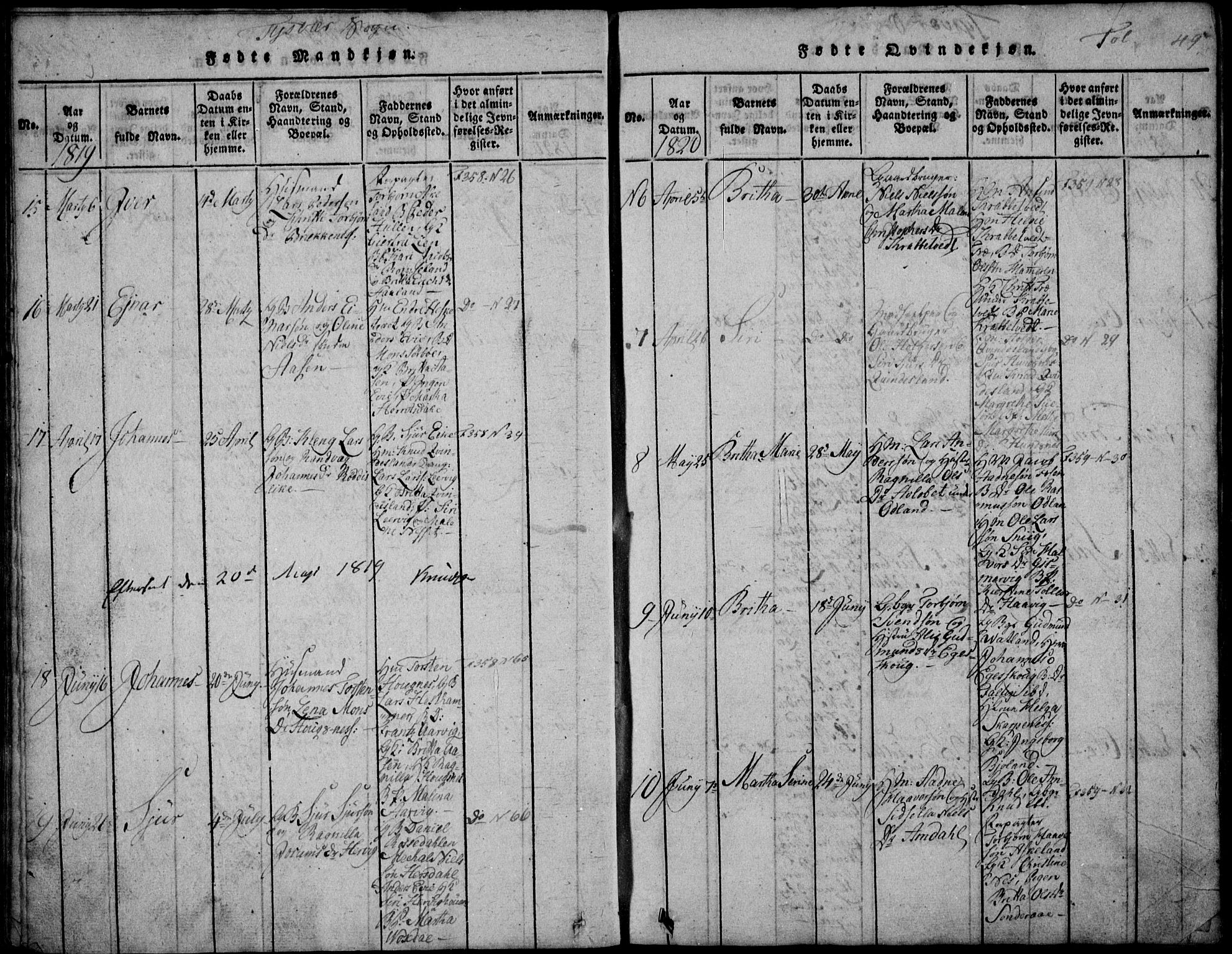 Skjold sokneprestkontor, AV/SAST-A-101847/H/Ha/Hab/L0002: Klokkerbok nr. B 2 /1, 1815-1830, s. 49