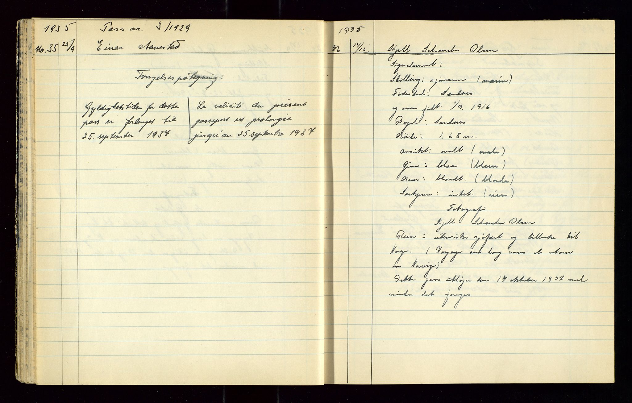 Sandnes politikammer, AV/SAST-A-100446/K/L0005: Passprotokoll, 1934-1938, s. 50