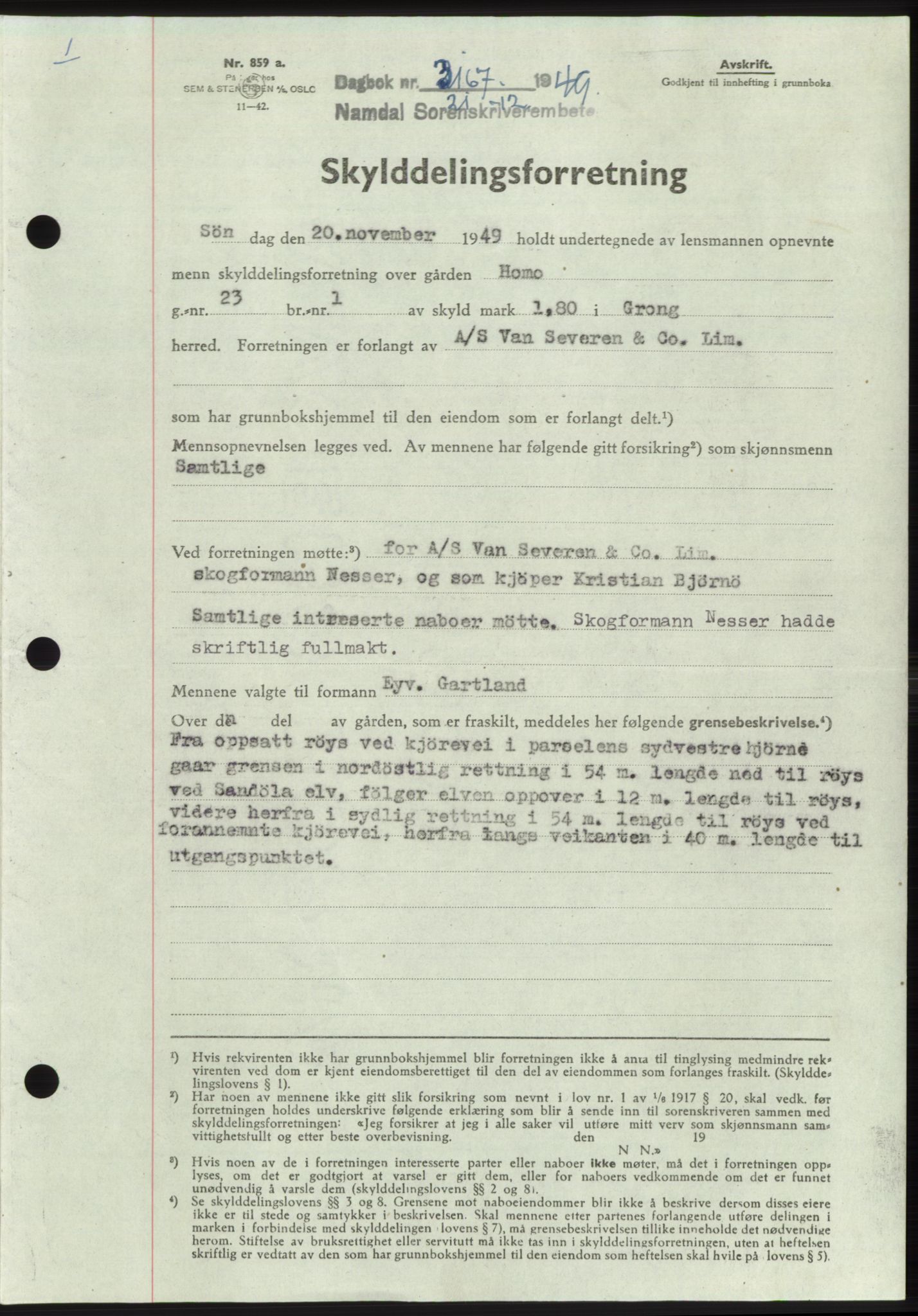 Namdal sorenskriveri, SAT/A-4133/1/2/2C: Pantebok nr. -, 1949-1949, Dagboknr: 3167/1949