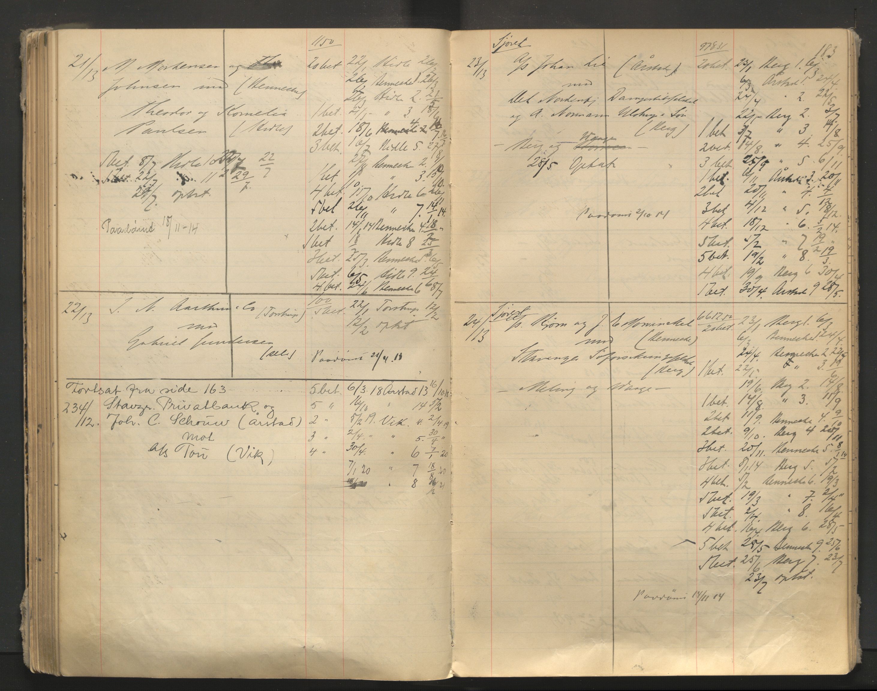 Stavanger byfogd, AV/SAST-A-101408/001/3/32/32A/L0005: Saksliste for Stavanger byting, 1910-1914, s. 182-183