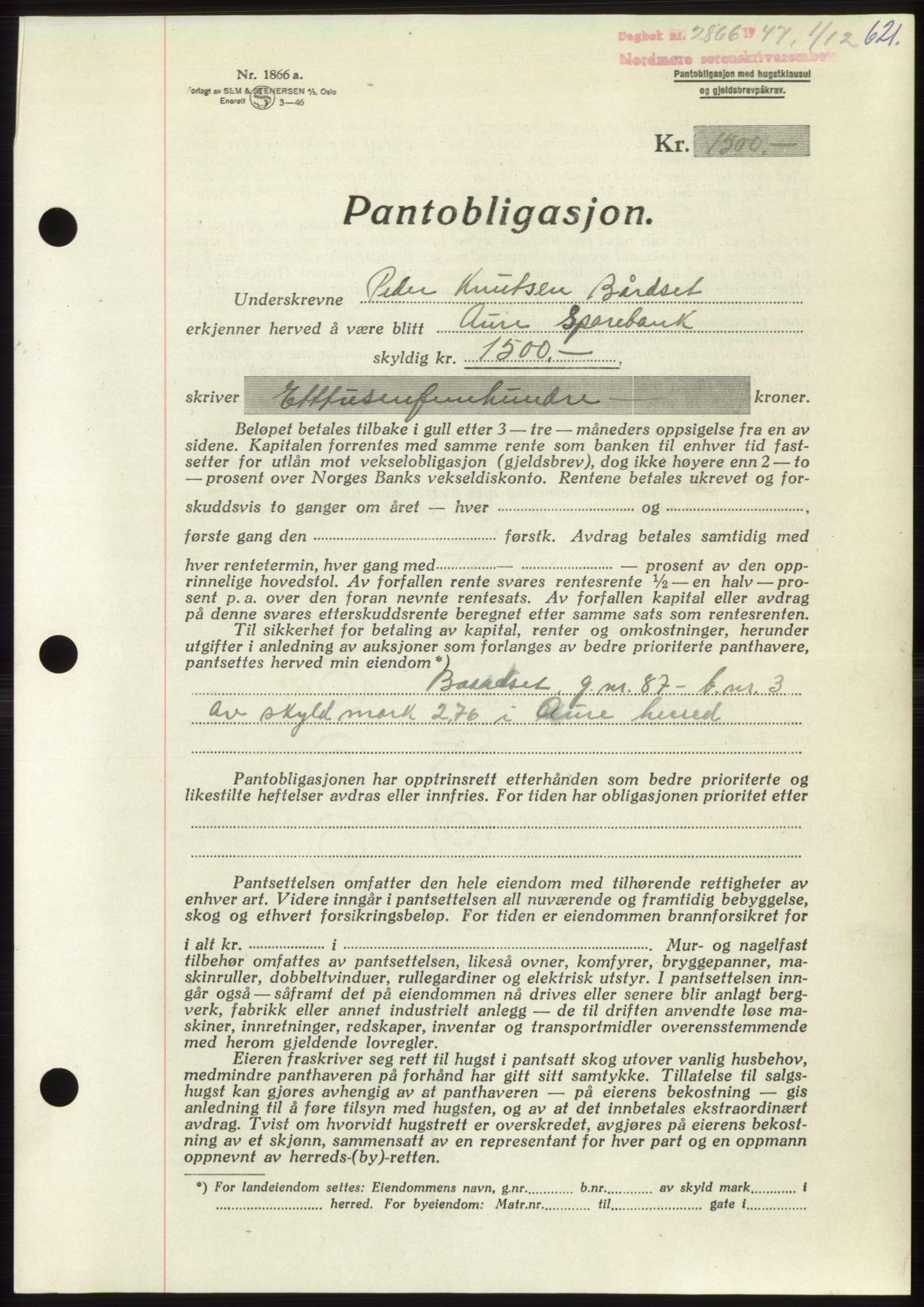 Nordmøre sorenskriveri, AV/SAT-A-4132/1/2/2Ca: Pantebok nr. B97, 1947-1948, Dagboknr: 2866/1947