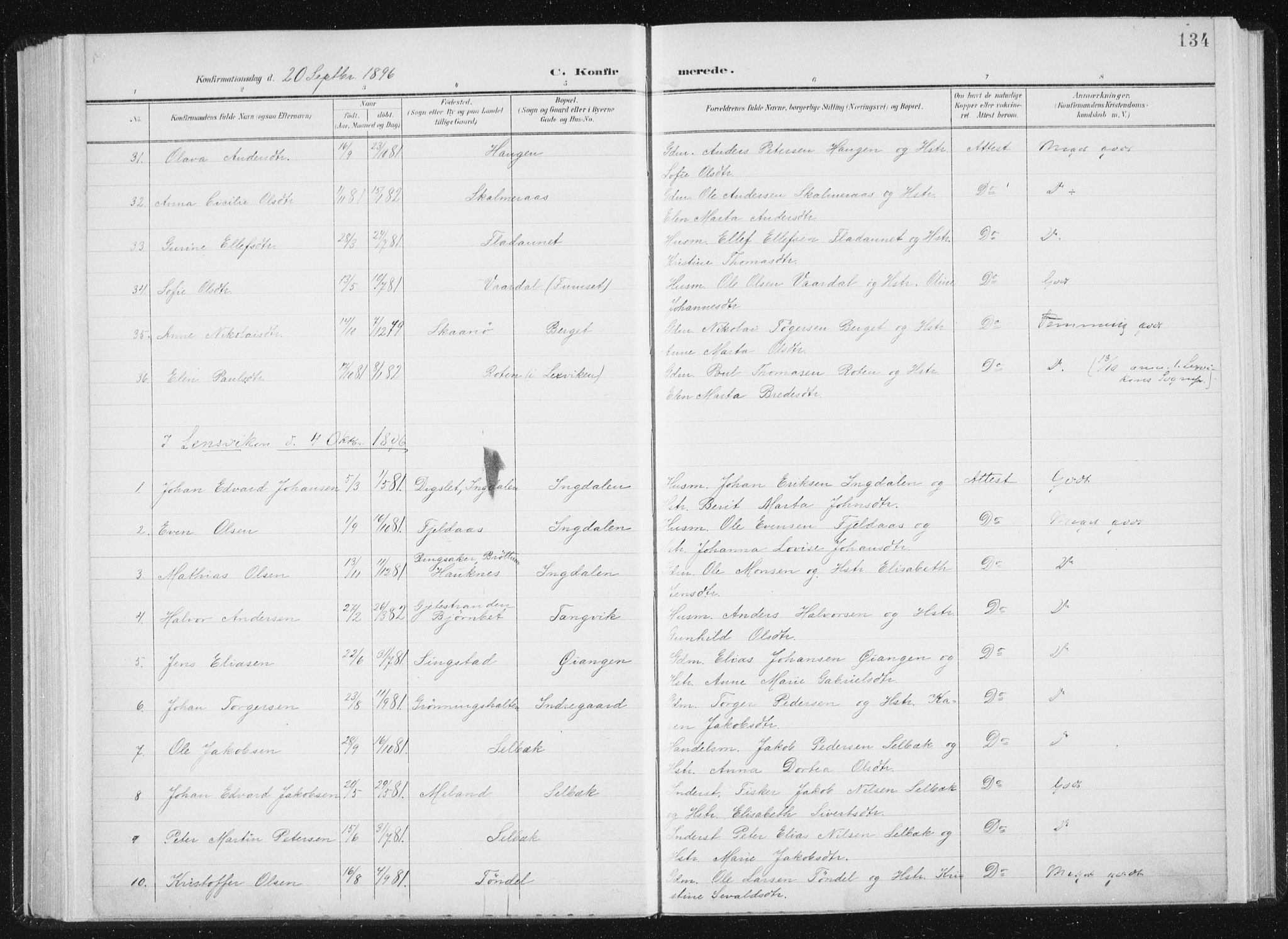 Ministerialprotokoller, klokkerbøker og fødselsregistre - Sør-Trøndelag, SAT/A-1456/647/L0635: Ministerialbok nr. 647A02, 1896-1911, s. 134