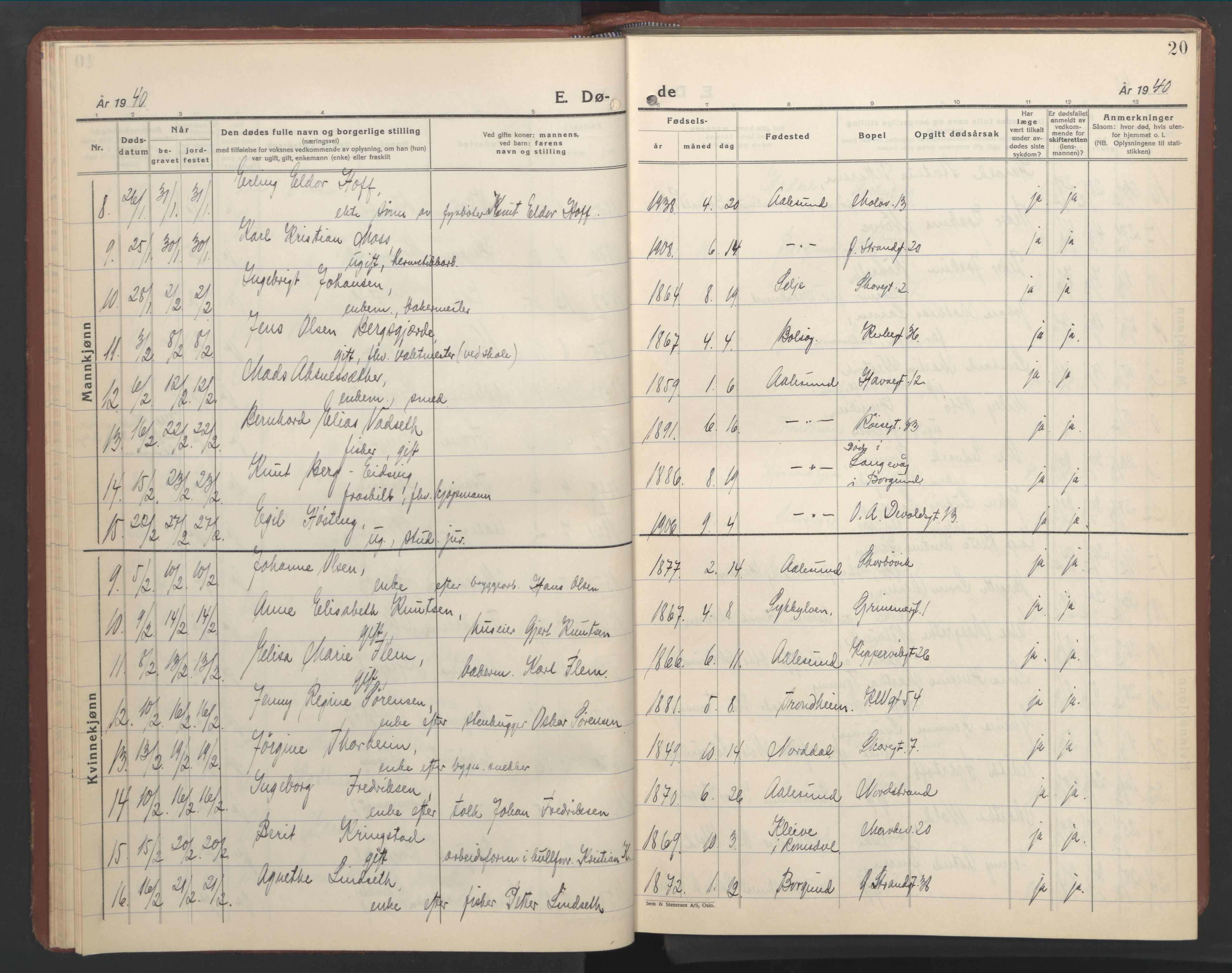 Ministerialprotokoller, klokkerbøker og fødselsregistre - Møre og Romsdal, AV/SAT-A-1454/529/L0478: Klokkerbok nr. 529C15, 1938-1951, s. 20