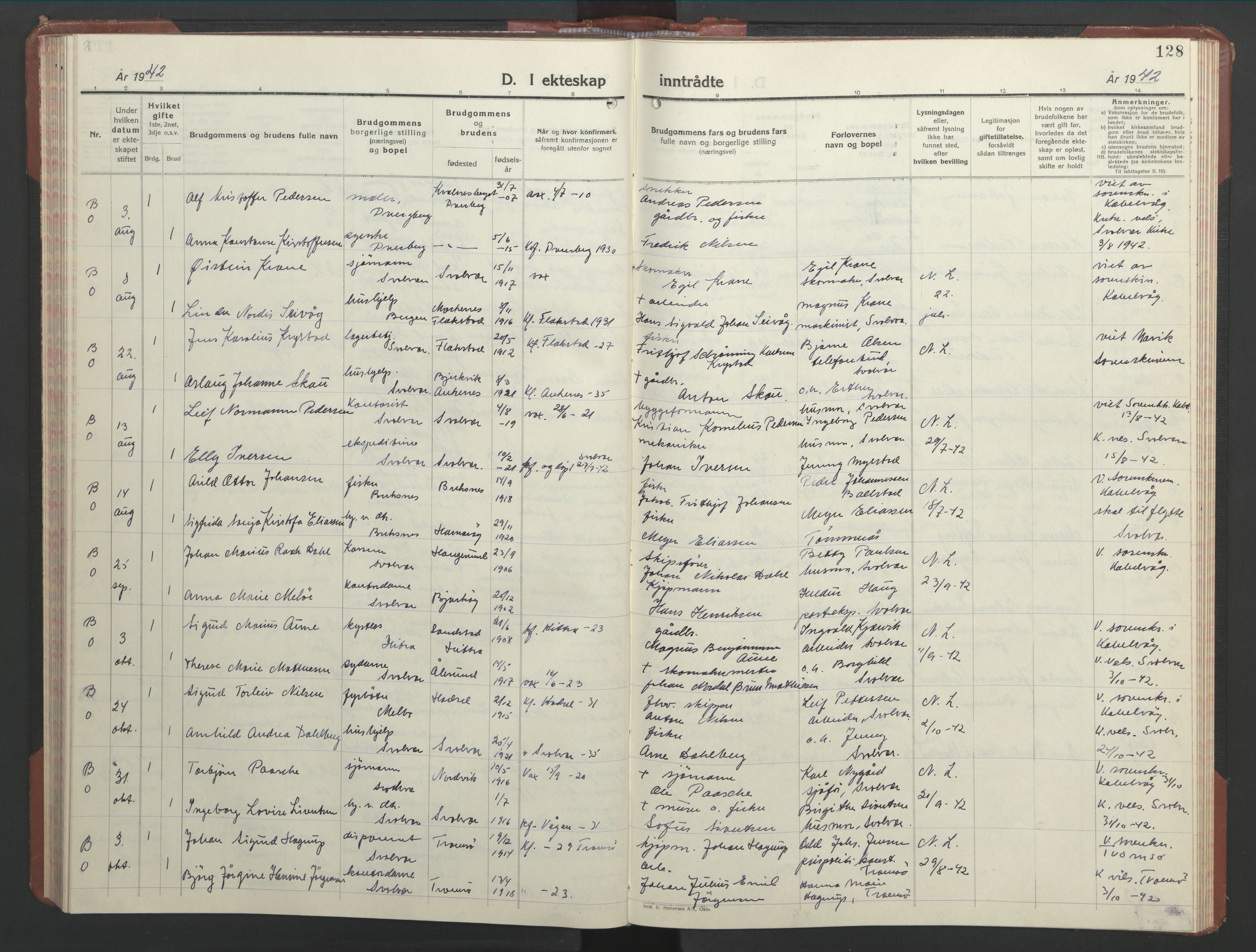 Ministerialprotokoller, klokkerbøker og fødselsregistre - Nordland, AV/SAT-A-1459/877/L1118: Klokkerbok nr. 877C02, 1939-1950, s. 128