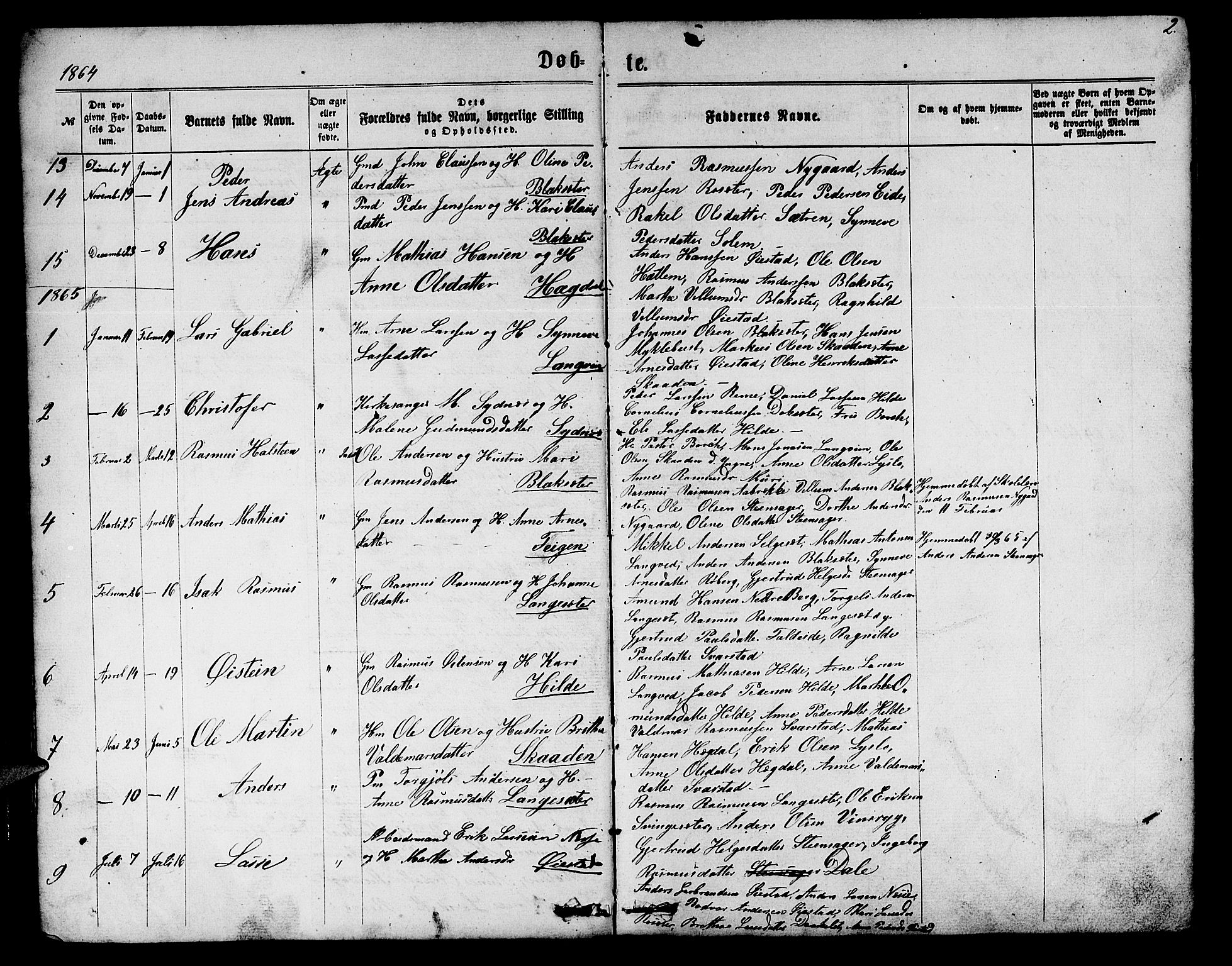 Innvik sokneprestembete, AV/SAB-A-80501: Klokkerbok nr. A 2, 1864-1885, s. 2