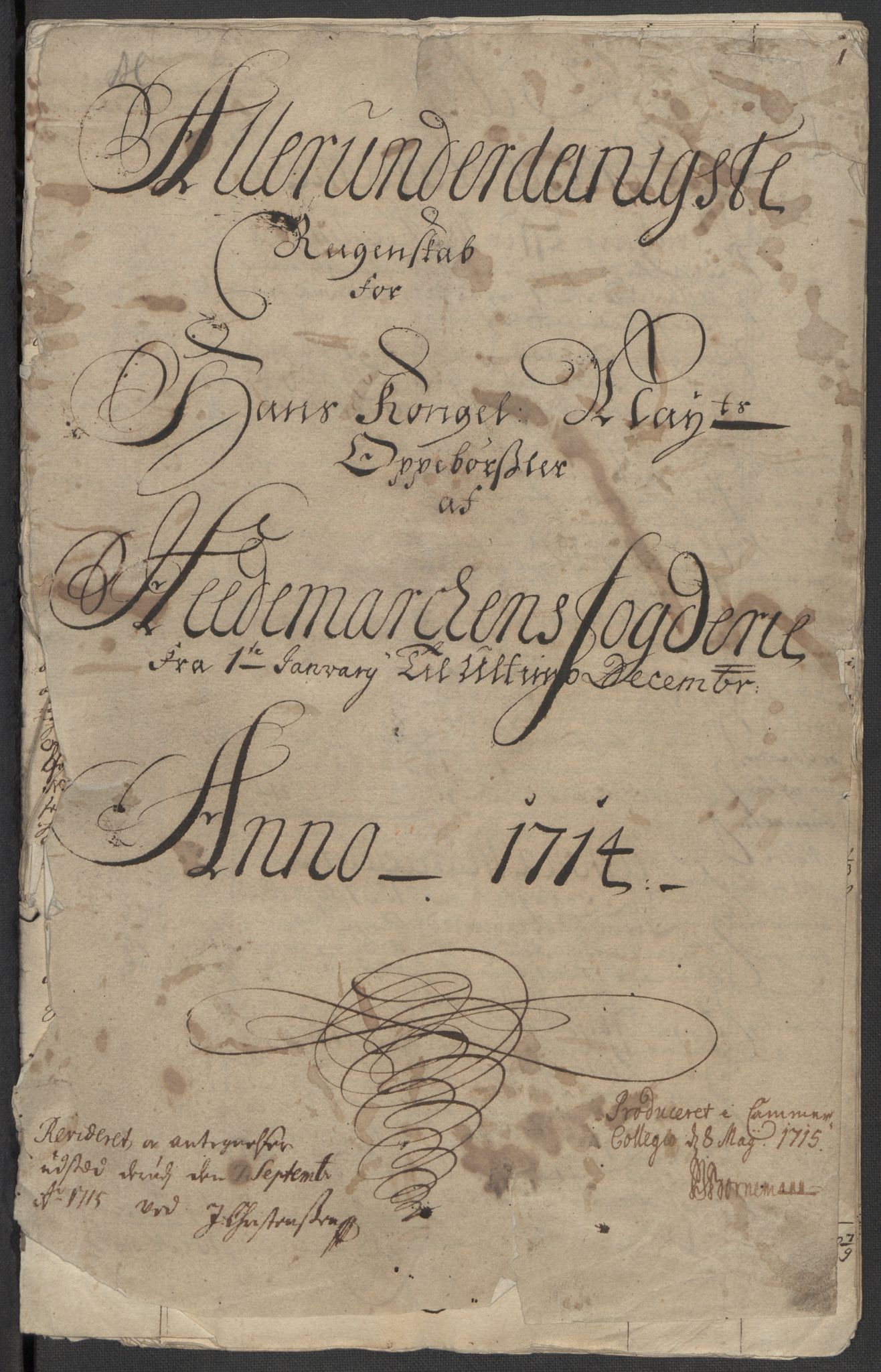 Rentekammeret inntil 1814, Reviderte regnskaper, Fogderegnskap, RA/EA-4092/R16/L1051: Fogderegnskap Hedmark, 1714, s. 3