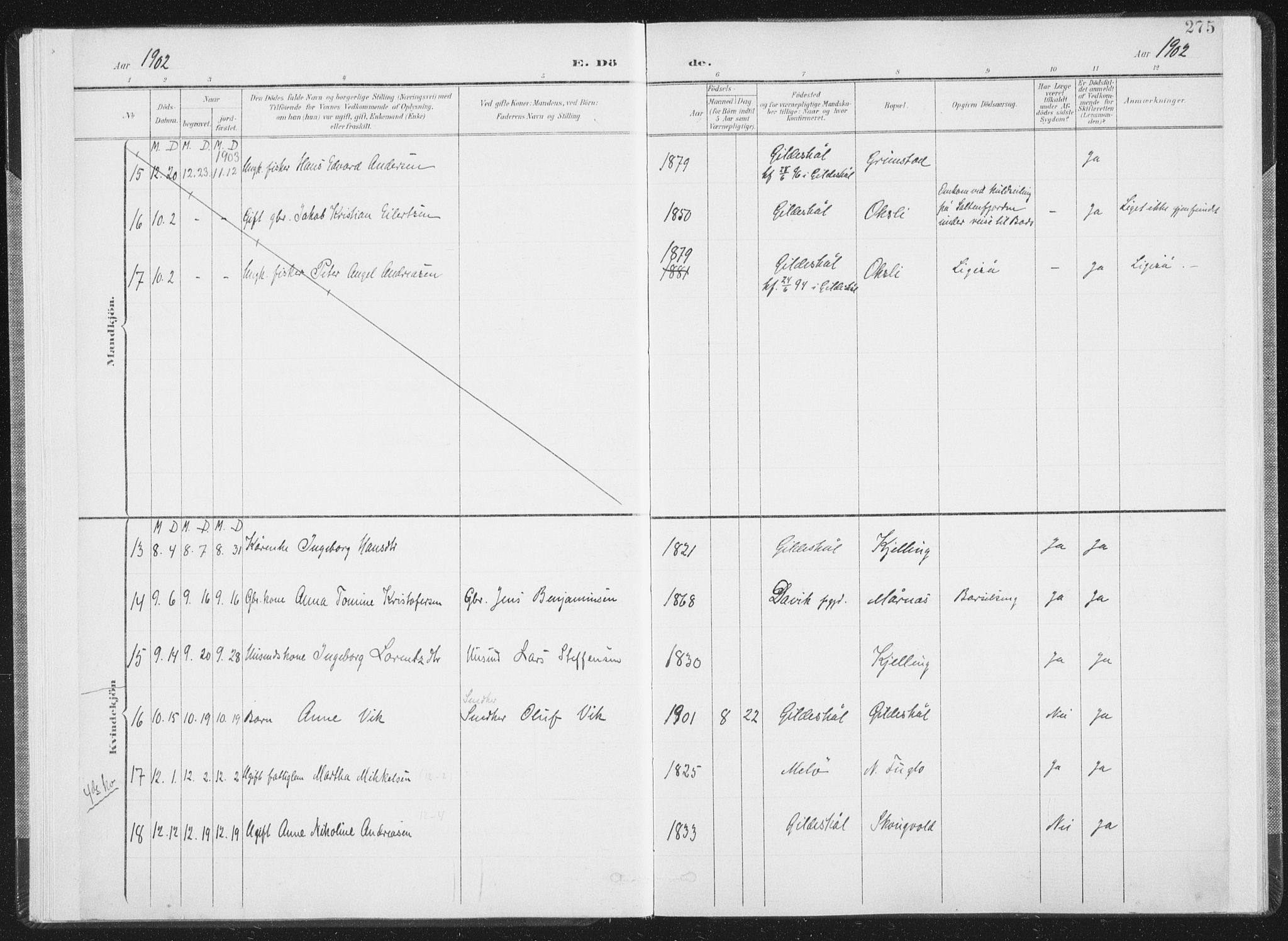 Ministerialprotokoller, klokkerbøker og fødselsregistre - Nordland, SAT/A-1459/805/L0103: Ministerialbok nr. 805A08II, 1900-1909, s. 275