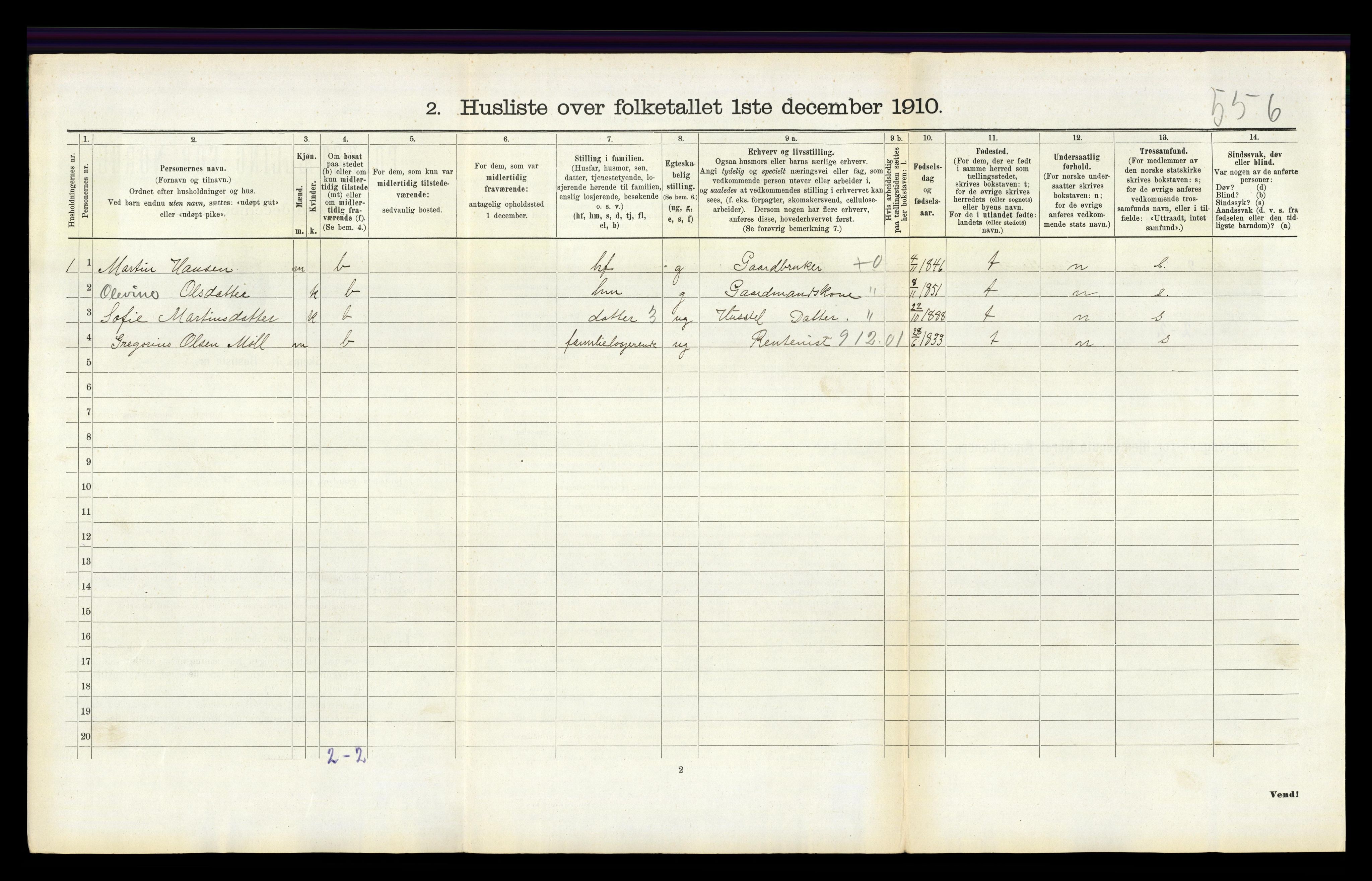 RA, Folketelling 1910 for 1020 Holum herred, 1910, s. 319