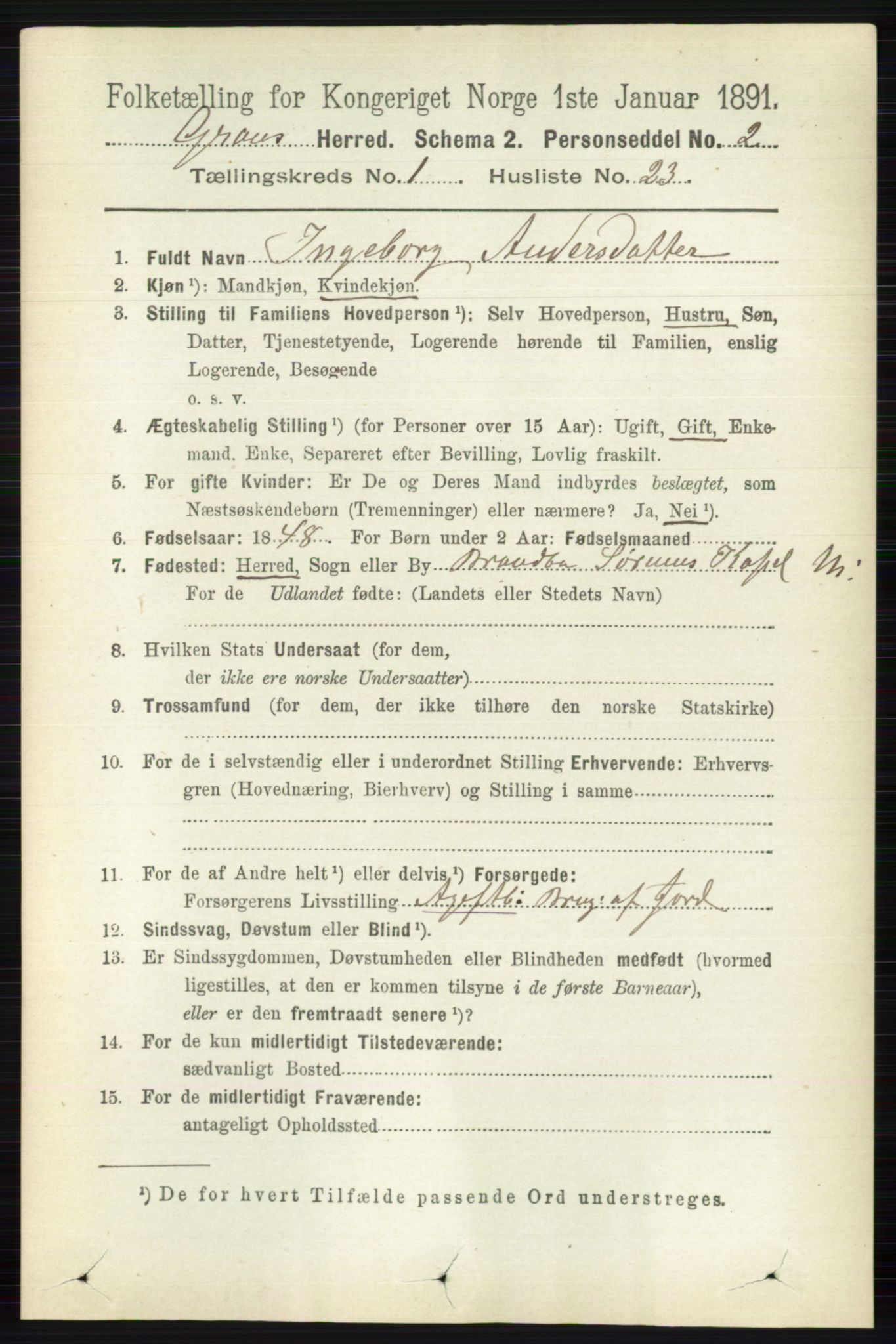 RA, Folketelling 1891 for 0534 Gran herred, 1891, s. 208