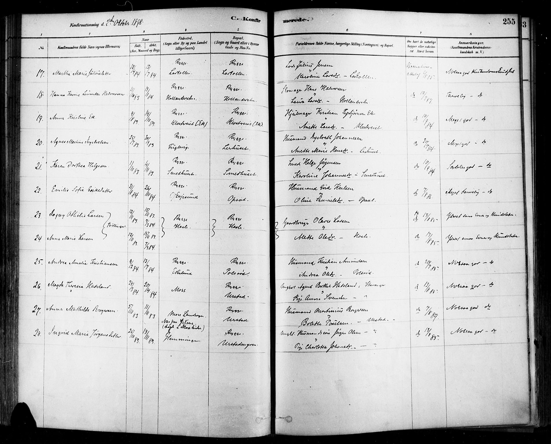 Rygge prestekontor Kirkebøker, AV/SAO-A-10084b/F/Fa/L0007: Ministerialbok nr. 7, 1878-1904, s. 255