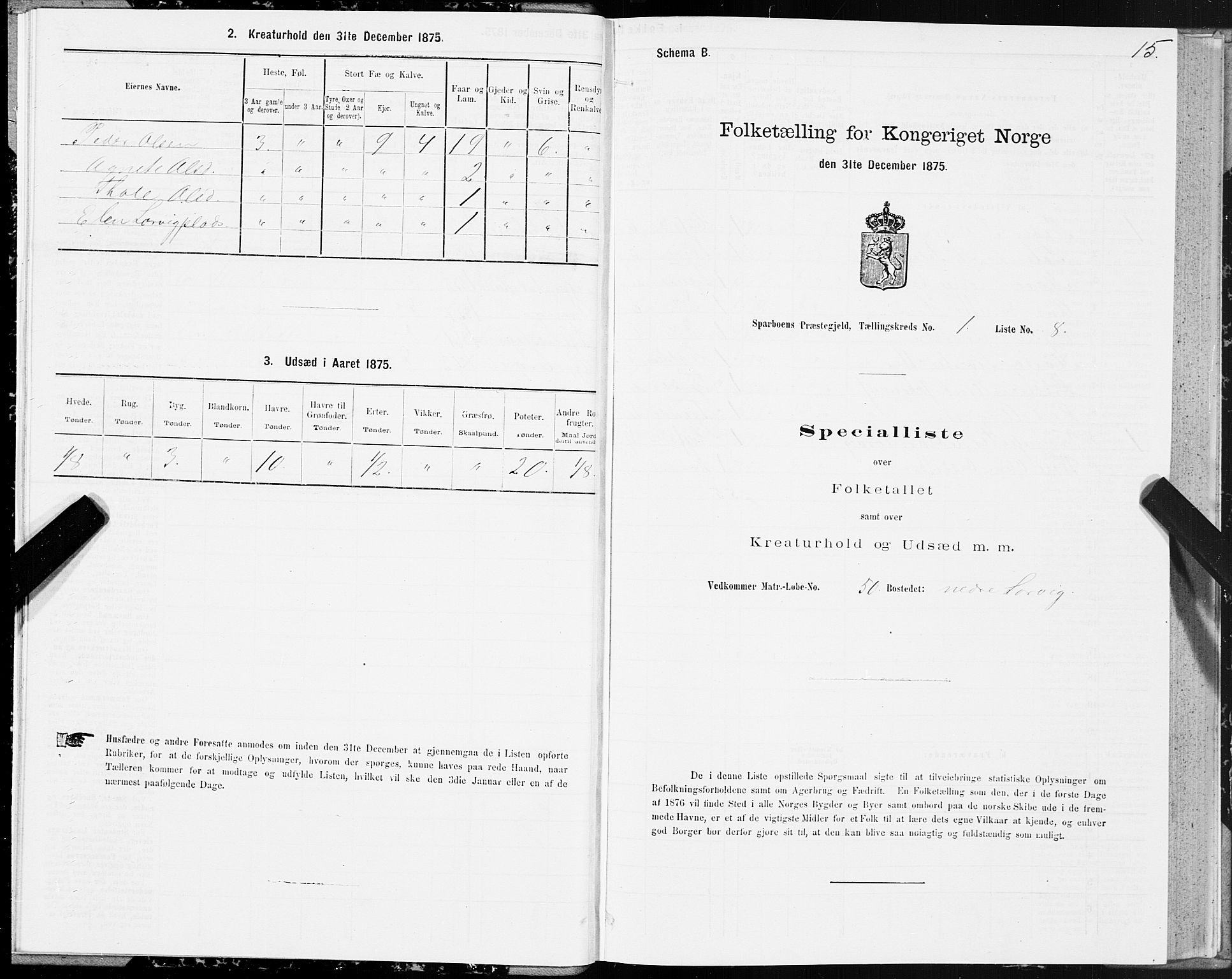 SAT, Folketelling 1875 for 1731P Sparbu prestegjeld, 1875, s. 1015