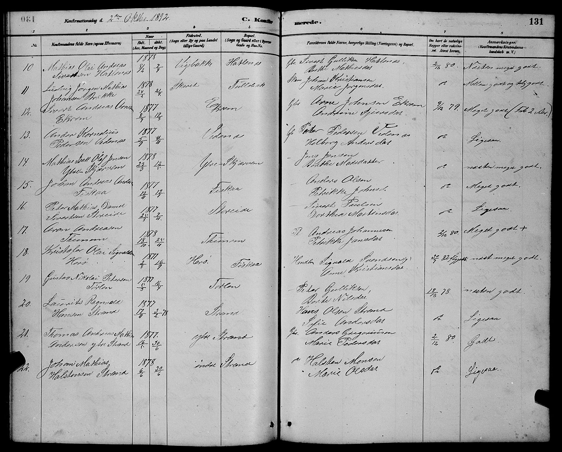 Ministerialprotokoller, klokkerbøker og fødselsregistre - Møre og Romsdal, AV/SAT-A-1454/501/L0017: Klokkerbok nr. 501C03, 1885-1901, s. 131