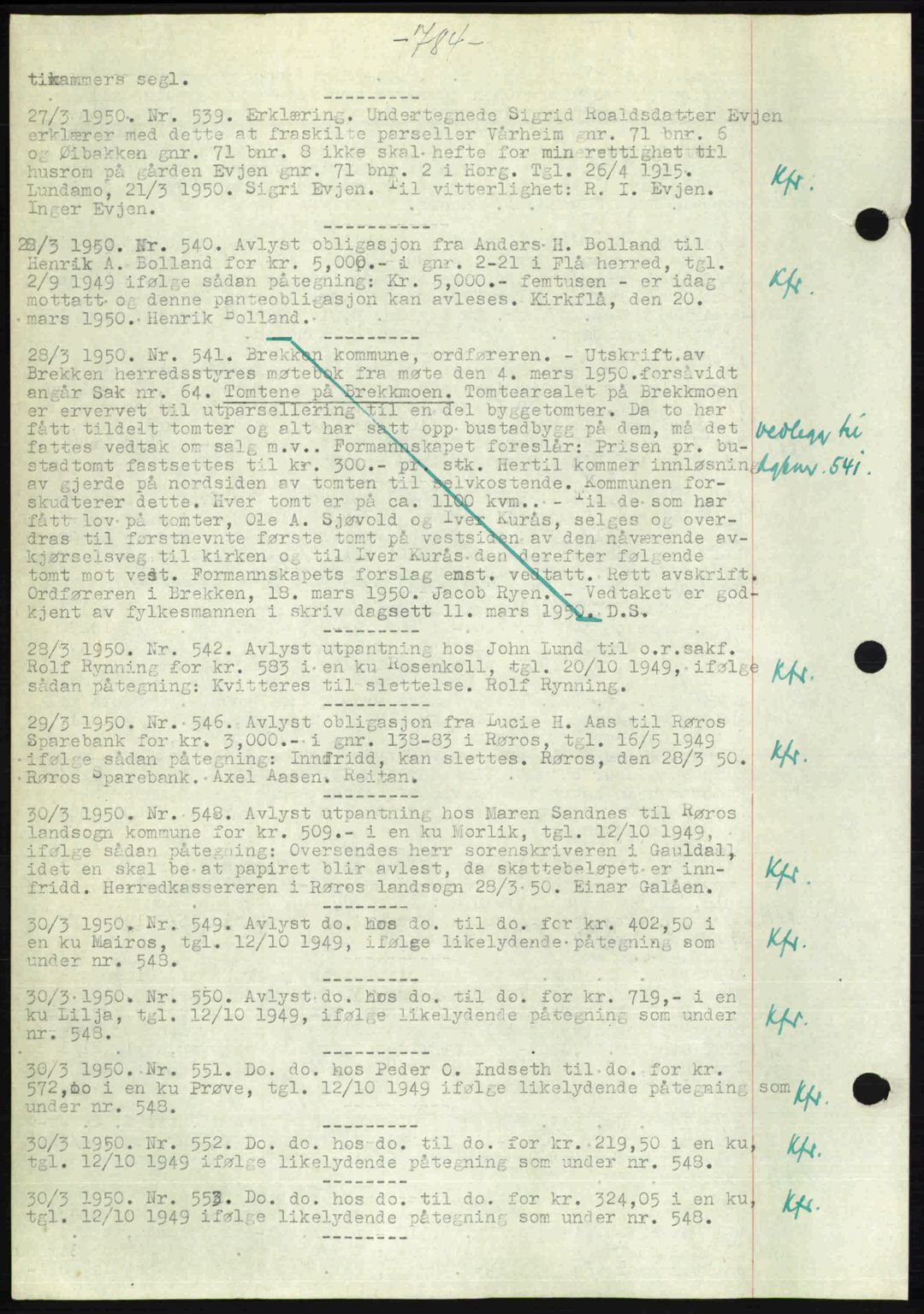 Gauldal sorenskriveri, SAT/A-0014/1/2/2C: Pantebok nr. A9, 1949-1950, Dagboknr: 539/1950