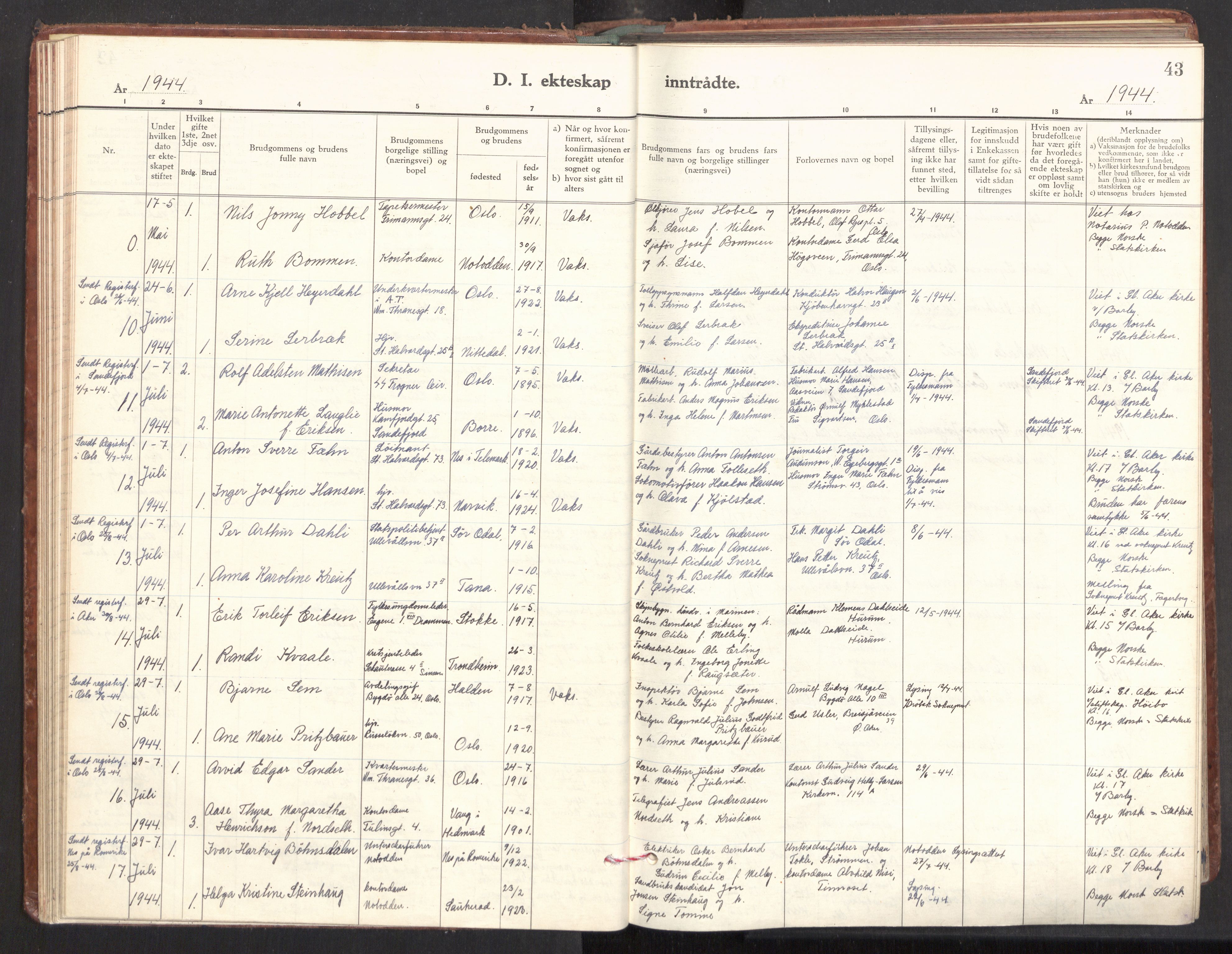 Gamle Aker prestekontor Kirkebøker, SAO/A-10617a/F/L0022: Ministerialbok nr. 22, 1941-1952, s. 43