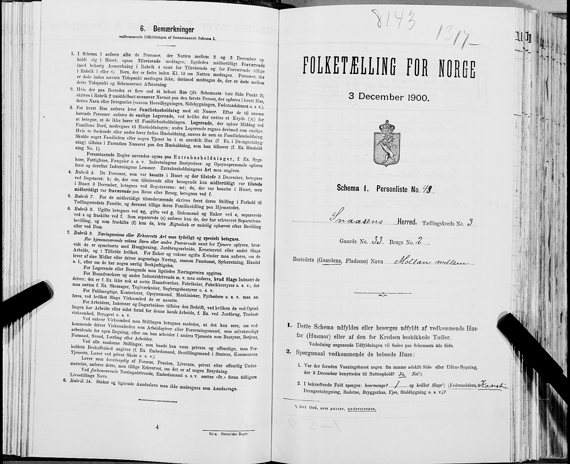 SAT, Folketelling 1900 for 1736 Snåsa herred, 1900, s. 708