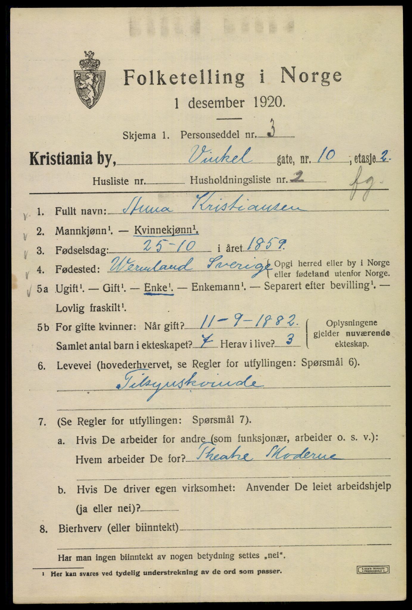 SAO, Folketelling 1920 for 0301 Kristiania kjøpstad, 1920, s. 637535