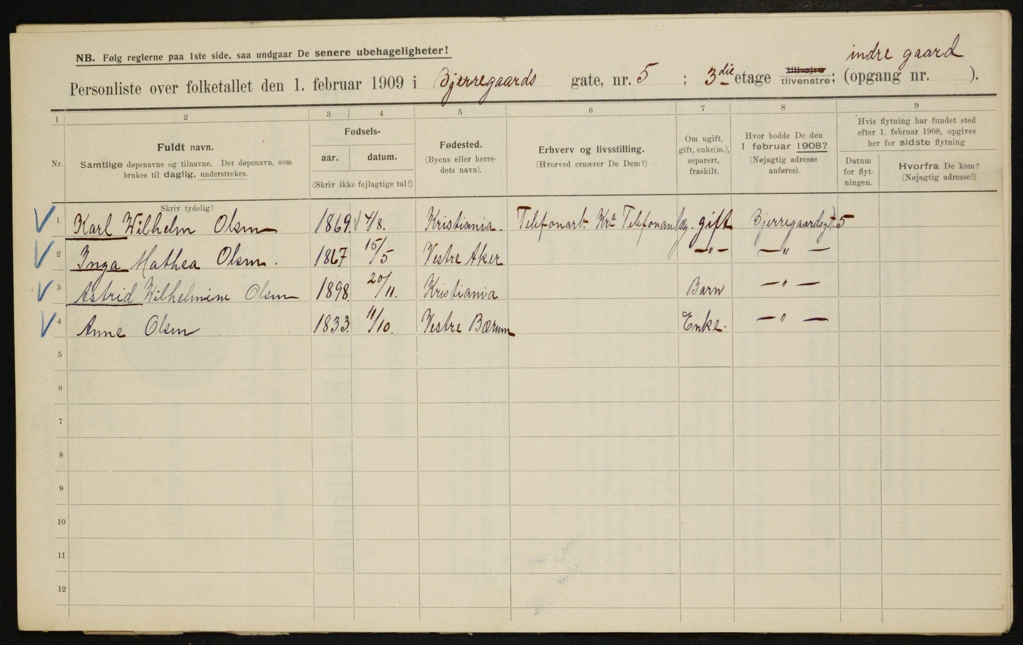 OBA, Kommunal folketelling 1.2.1909 for Kristiania kjøpstad, 1909, s. 5174