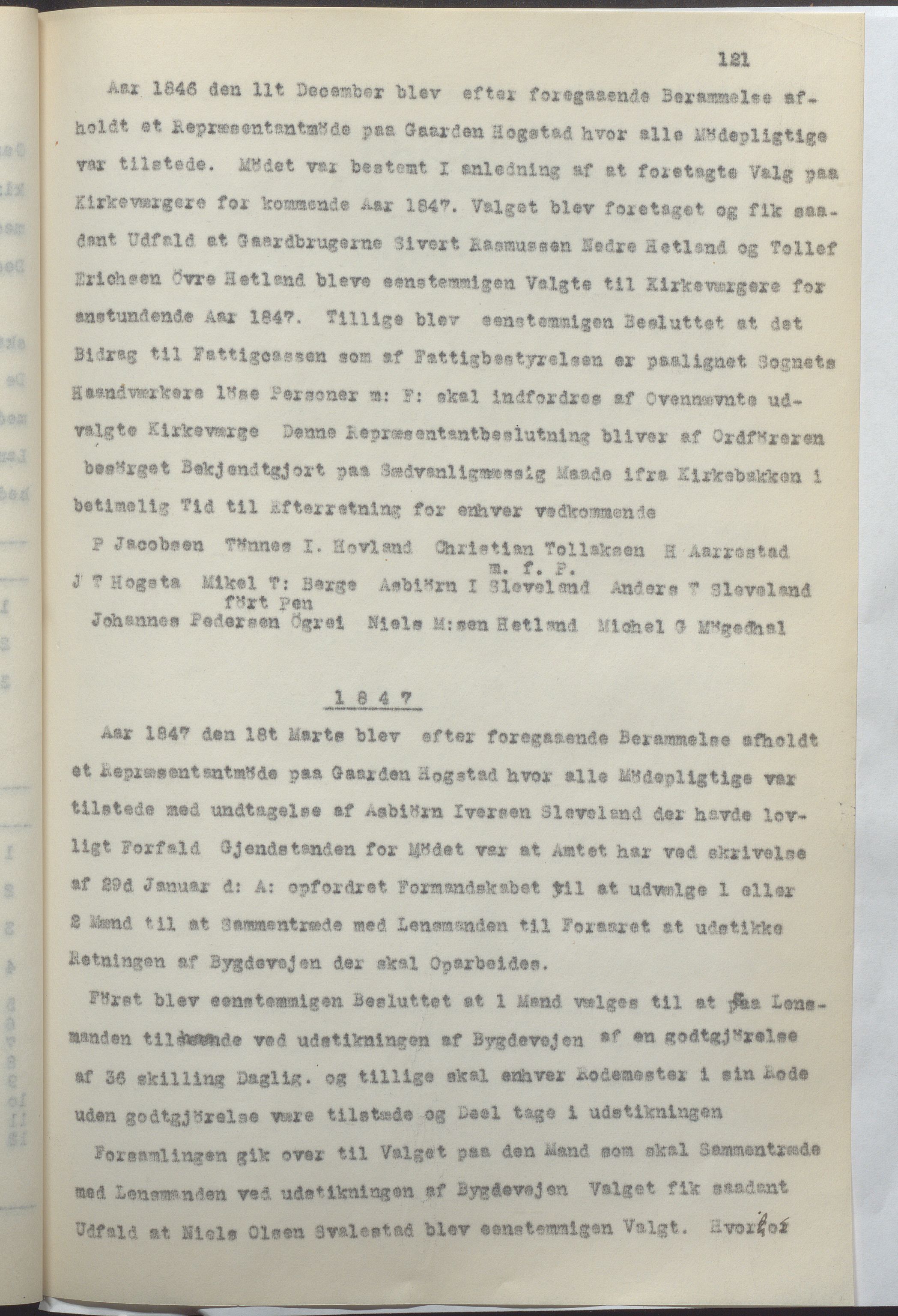 Helleland kommune - Formannskapet, IKAR/K-100479/A/Ab/L0001: Avskrift av møtebok, 1837-1866, s. 121