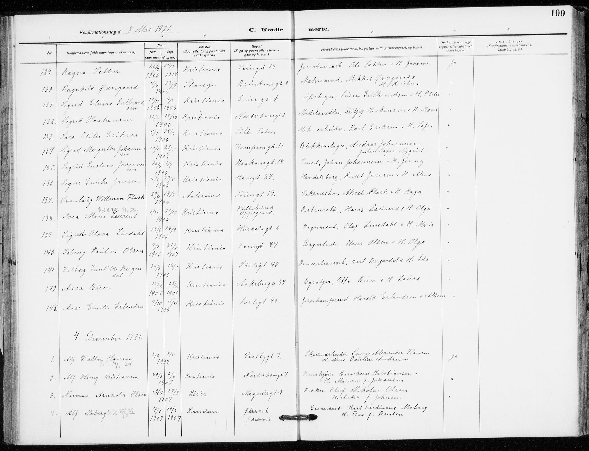 Kampen prestekontor Kirkebøker, AV/SAO-A-10853/F/Fa/L0013: Ministerialbok nr. I 13, 1917-1922, s. 109