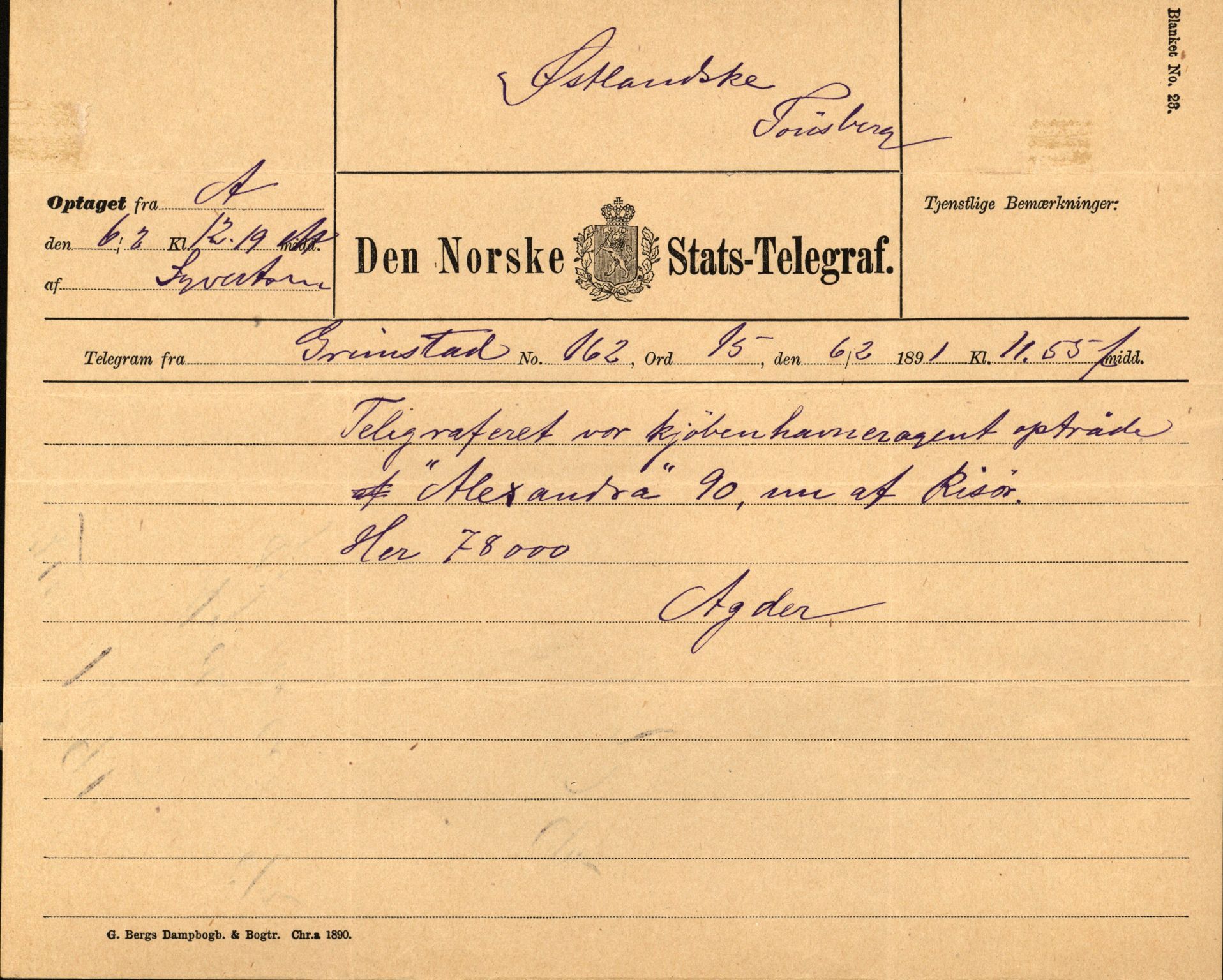 Pa 63 - Østlandske skibsassuranceforening, VEMU/A-1079/G/Ga/L0027/0009: Havaridokumenter / Activ av Sandefjord, Alice, Alexandra, Aleyon, Wido, 1891, s. 14