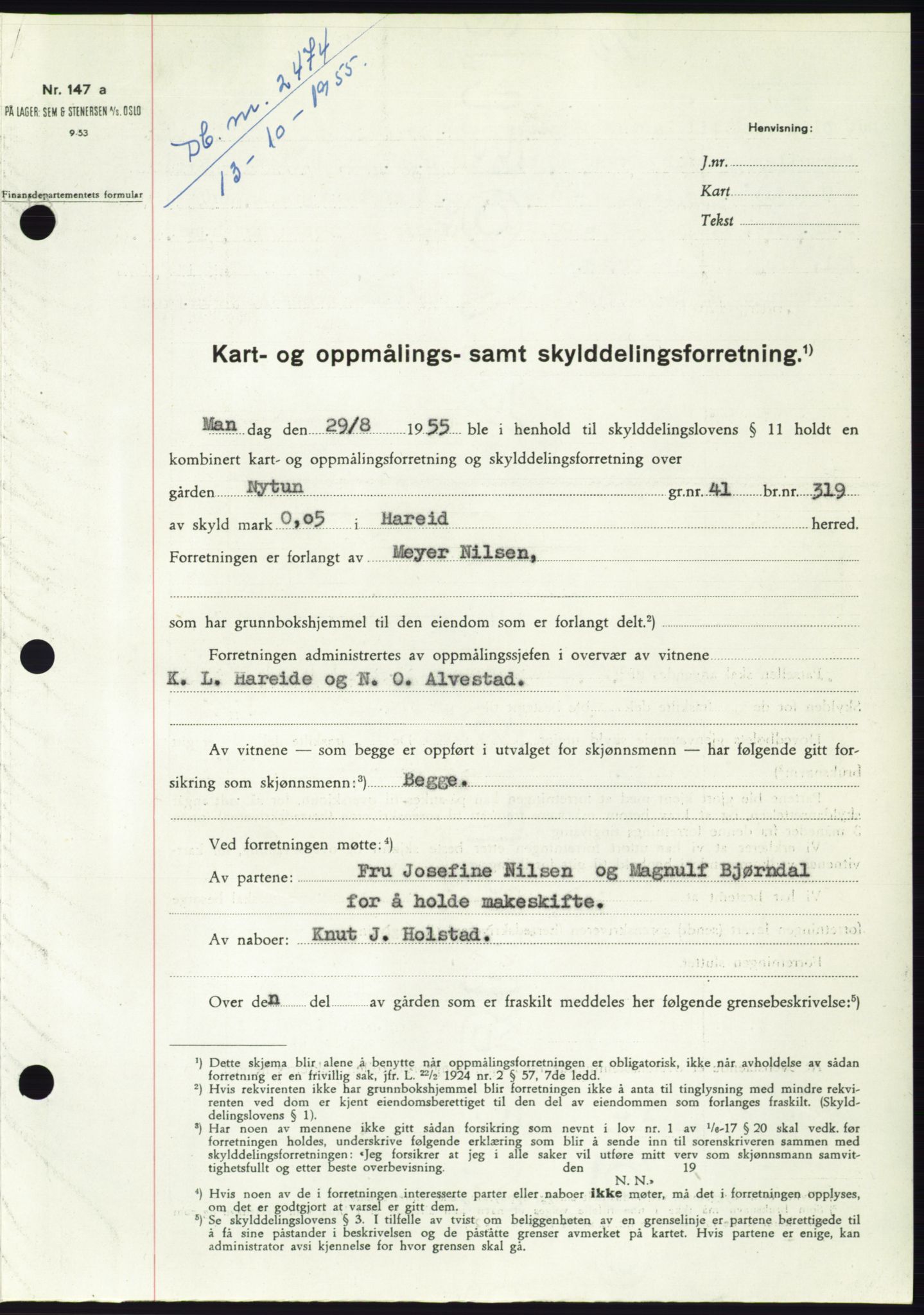 Søre Sunnmøre sorenskriveri, AV/SAT-A-4122/1/2/2C/L0102: Pantebok nr. 28A, 1955-1956, Dagboknr: 2474/1955