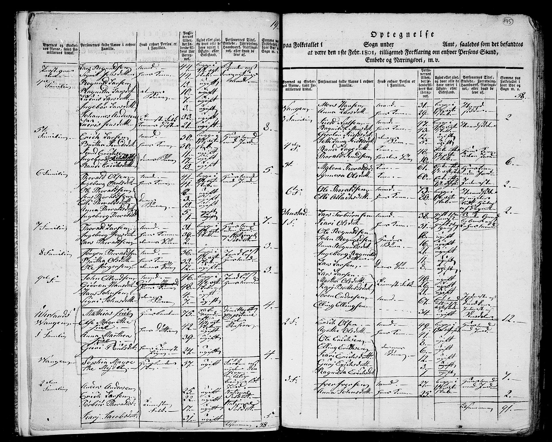 RA, Folketelling 1801 for 1421P Aurland prestegjeld, 1801, s. 144b-145a