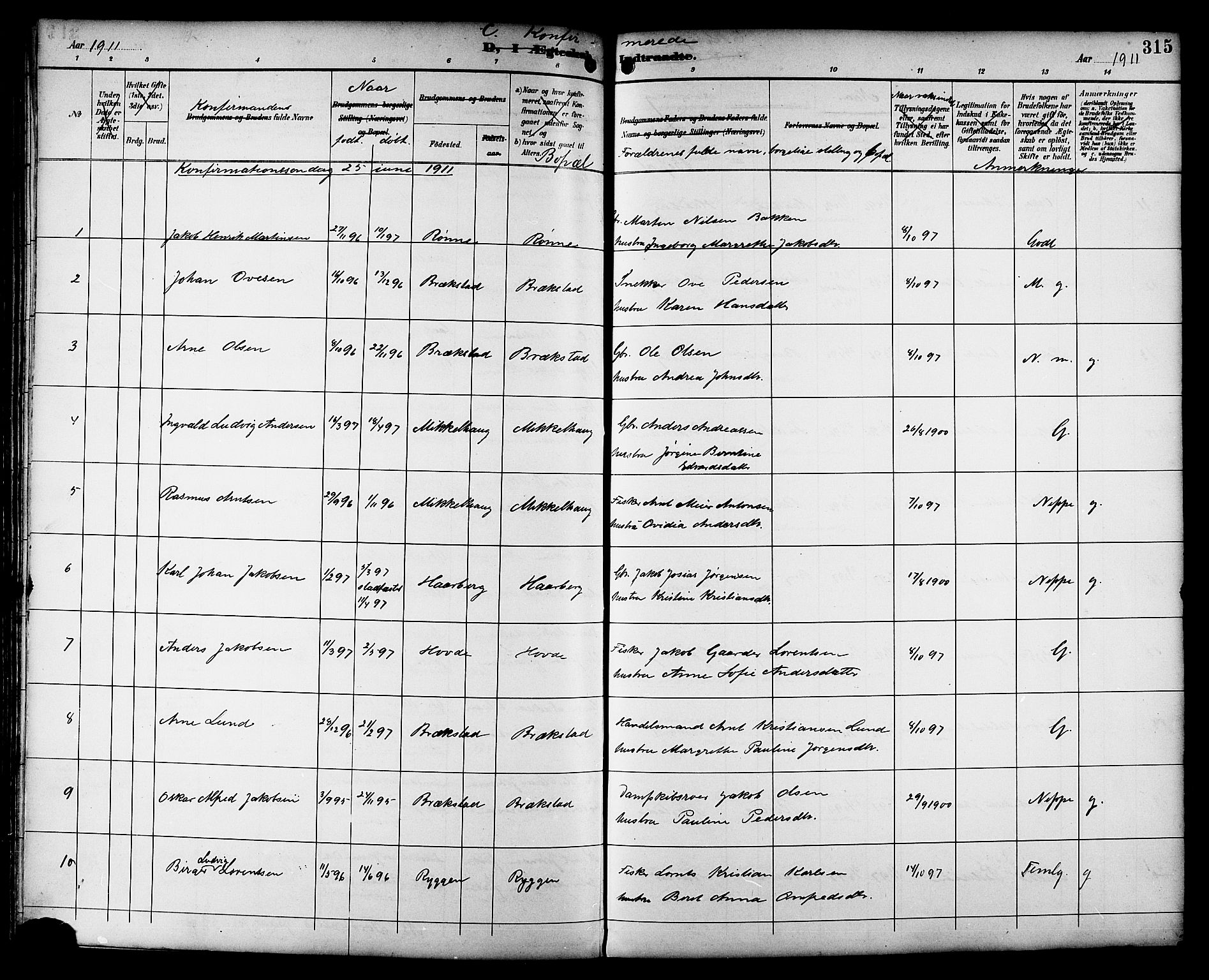 Ministerialprotokoller, klokkerbøker og fødselsregistre - Sør-Trøndelag, SAT/A-1456/659/L0746: Klokkerbok nr. 659C03, 1893-1912, s. 315