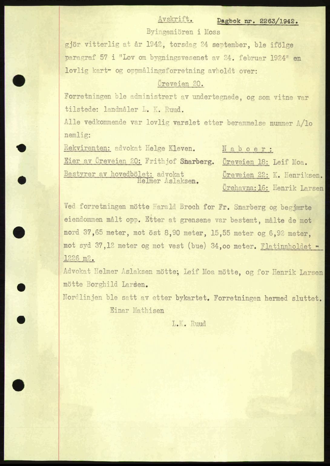 Moss sorenskriveri, SAO/A-10168: Pantebok nr. A10, 1942-1943, Dagboknr: 2263/1942