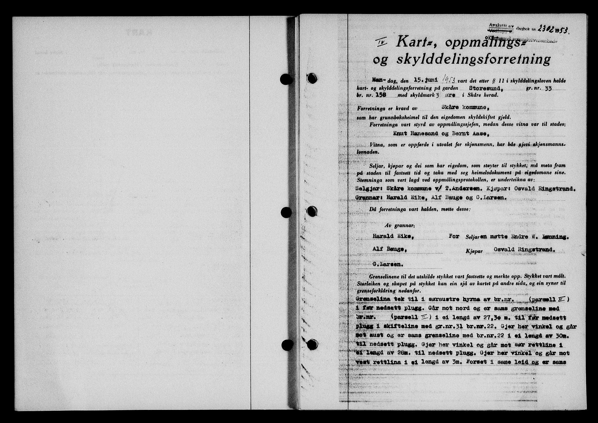 Karmsund sorenskriveri, SAST/A-100311/01/II/IIB/L0109: Pantebok nr. 89A, 1953-1953, Dagboknr: 2302/1953