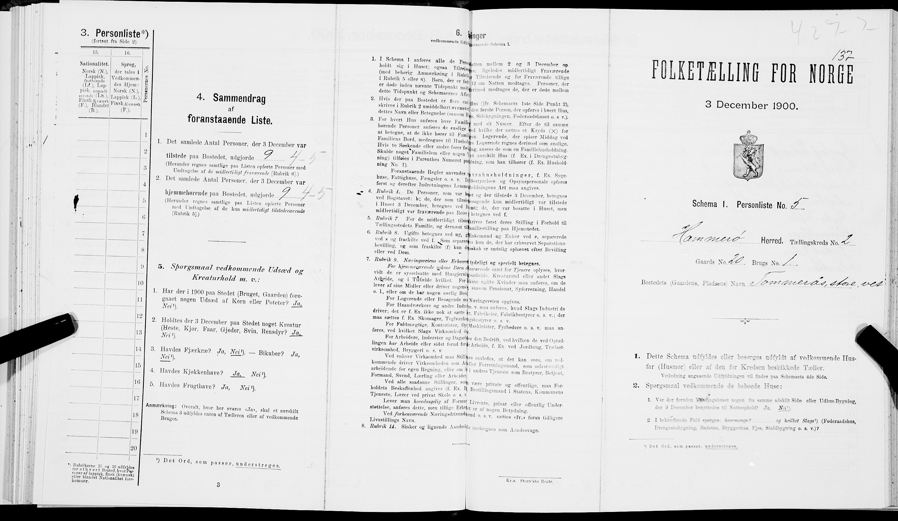 SAT, Folketelling 1900 for 1849 Hamarøy herred, 1900, s. 154