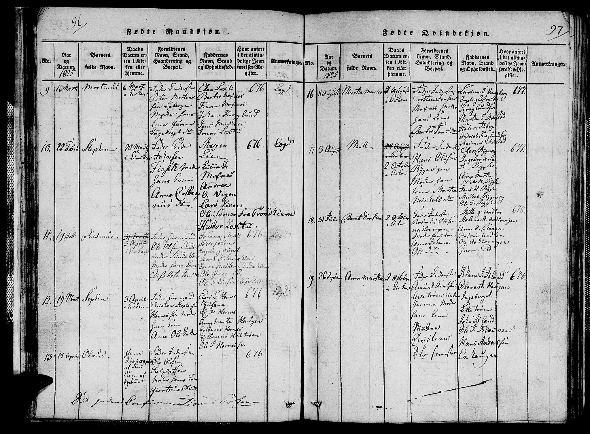 Ministerialprotokoller, klokkerbøker og fødselsregistre - Nord-Trøndelag, AV/SAT-A-1458/713/L0124: Klokkerbok nr. 713C01, 1817-1827, s. 96-97
