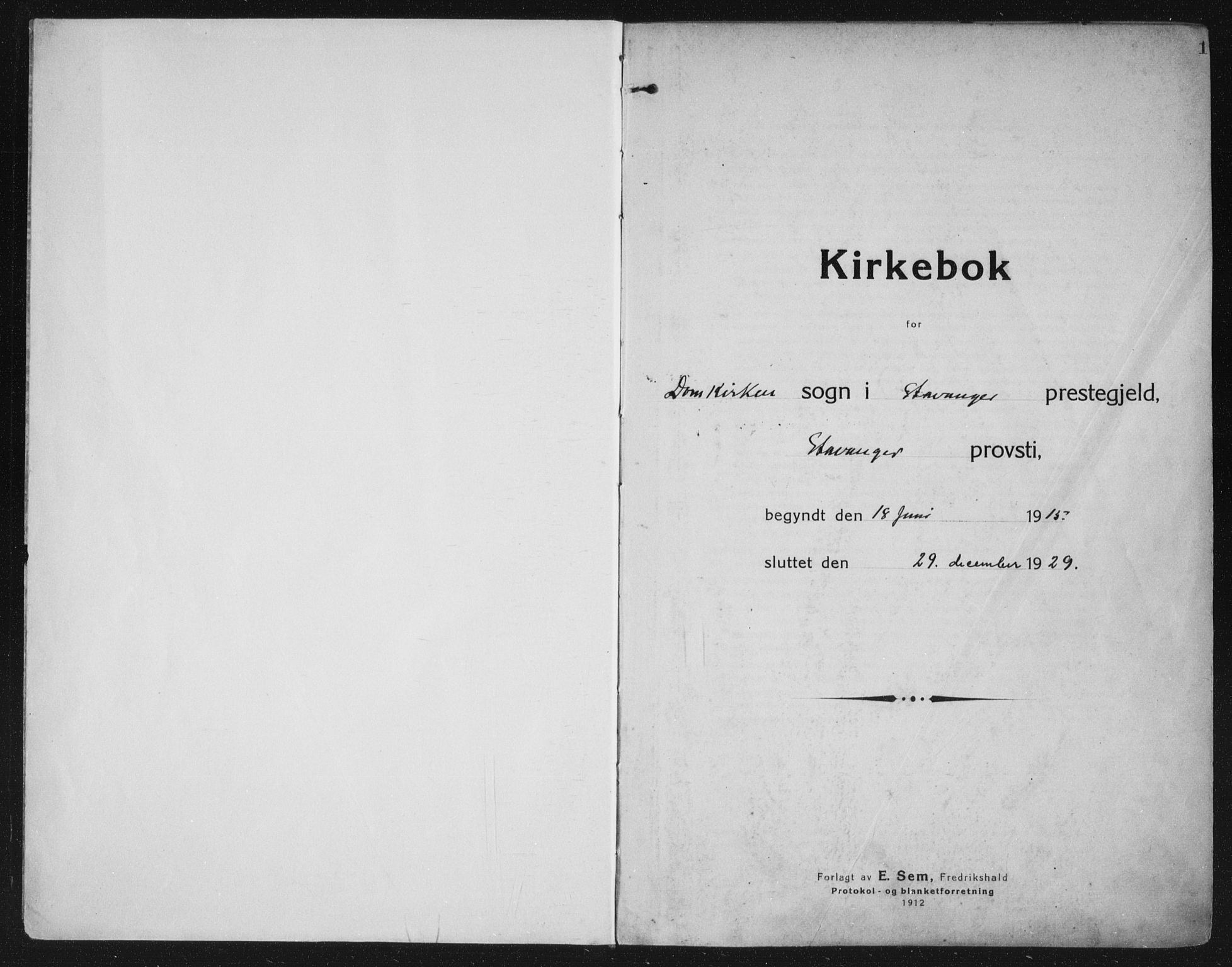 Domkirken sokneprestkontor, AV/SAST-A-101812/002/A/L0018: Ministerialbok nr. A 34, 1915-1929, s. 1