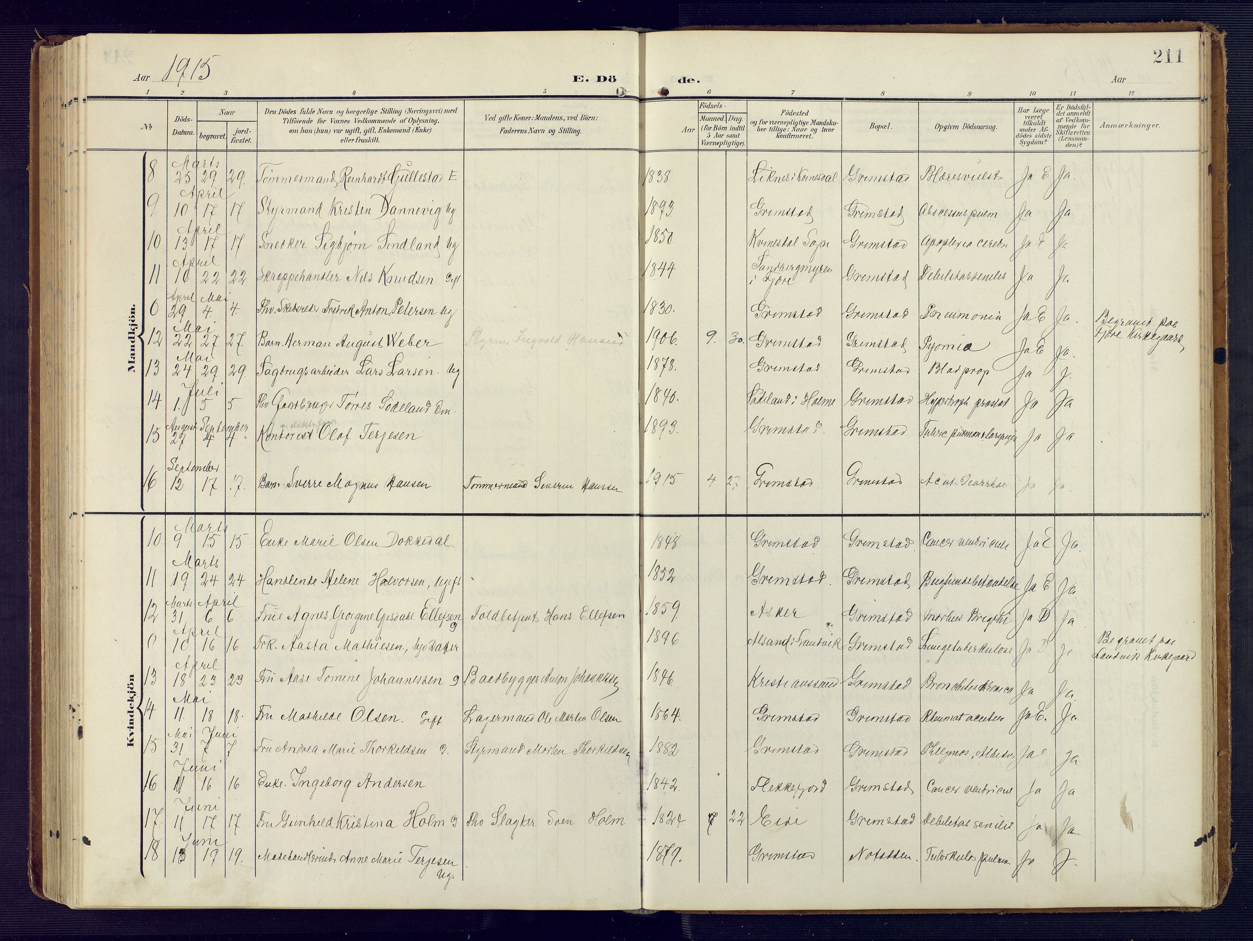 Grimstad sokneprestkontor, AV/SAK-1111-0017/F/Fa/L0005: Ministerialbok nr. A 4, 1911-1924, s. 211