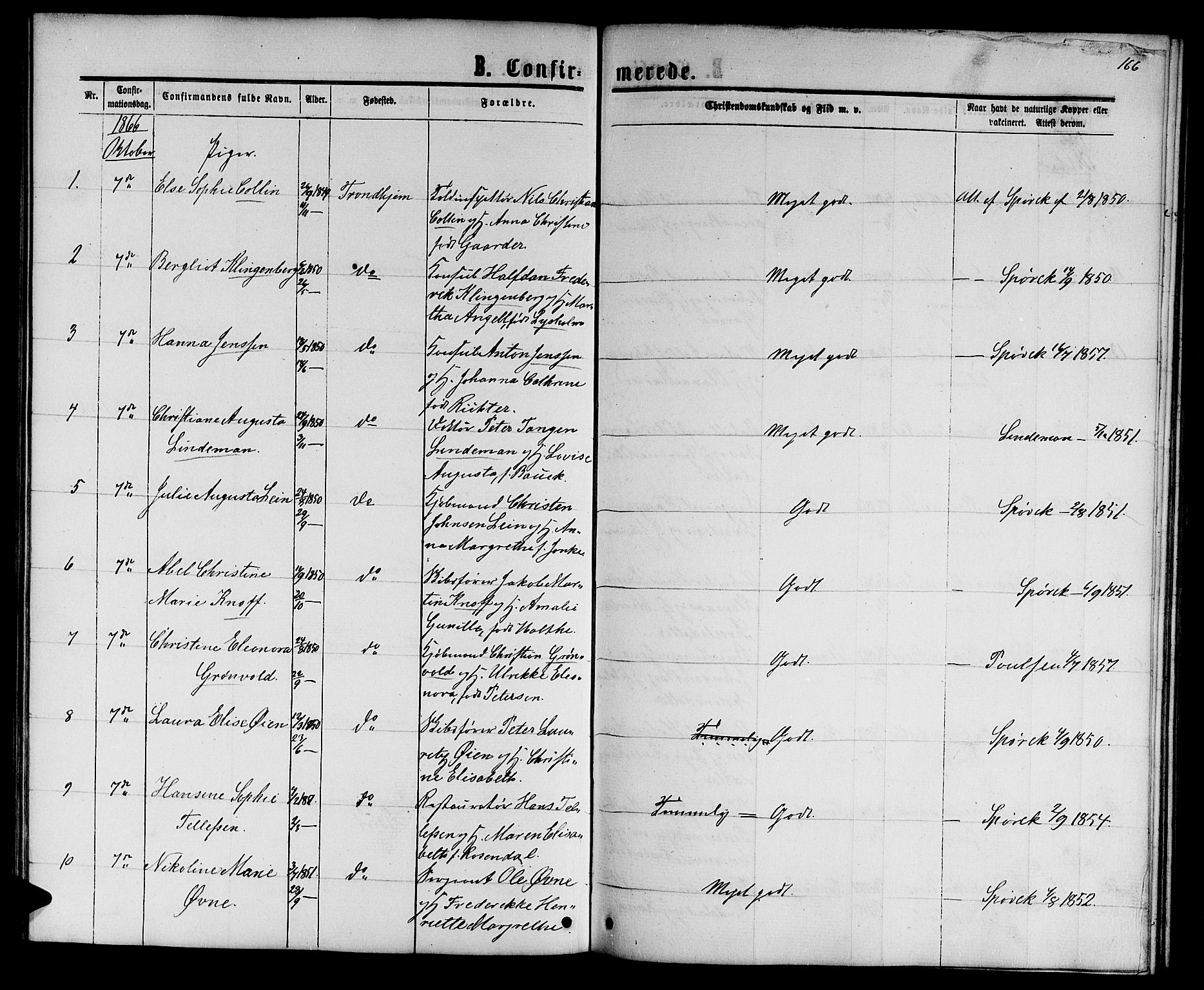 Ministerialprotokoller, klokkerbøker og fødselsregistre - Sør-Trøndelag, SAT/A-1456/601/L0087: Klokkerbok nr. 601C05, 1864-1881, s. 166