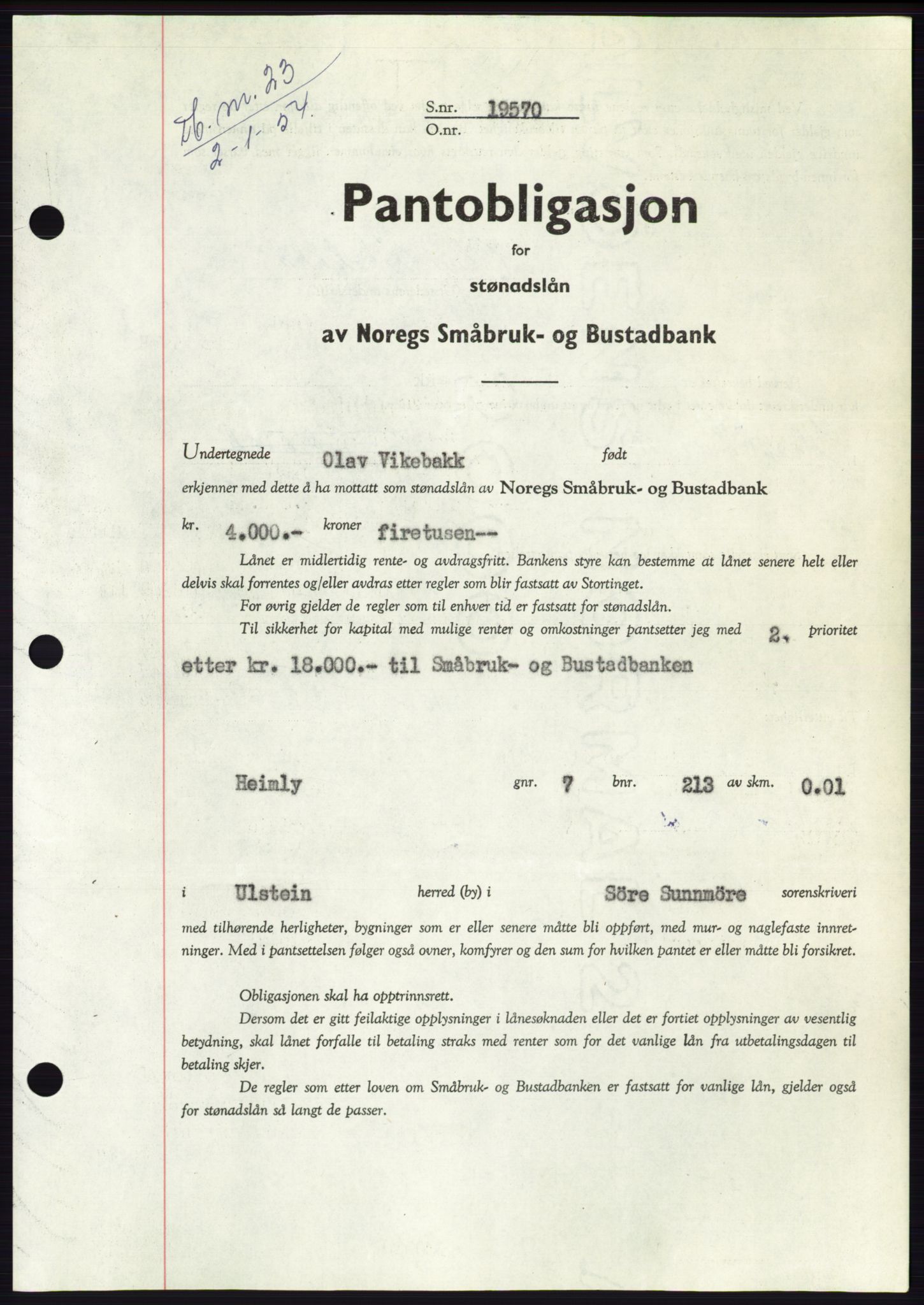 Søre Sunnmøre sorenskriveri, SAT/A-4122/1/2/2C/L0124: Pantebok nr. 12B, 1953-1954, Dagboknr: 23/1954