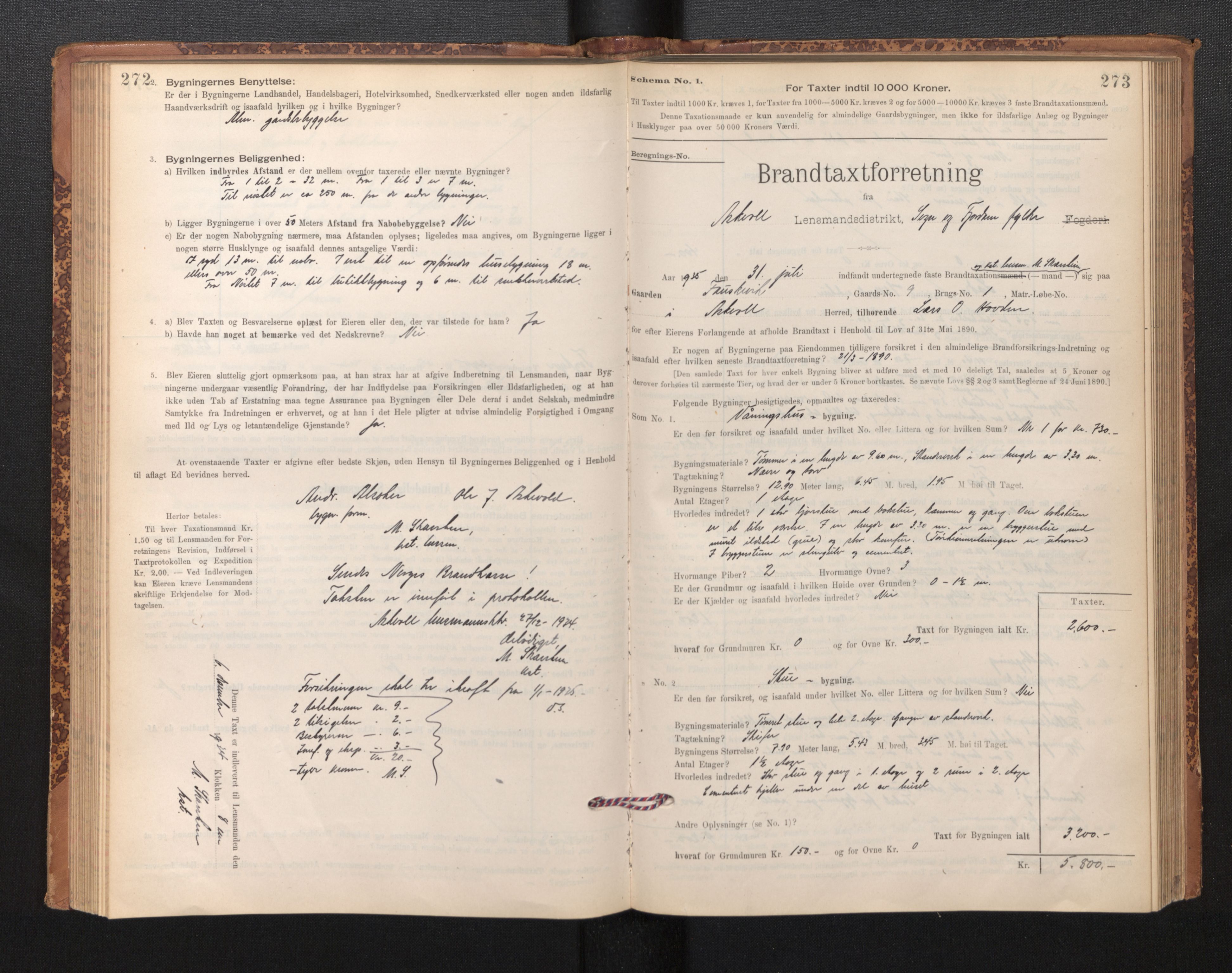 Lensmannen i Askvoll, SAB/A-26301/0012/L0004: Branntakstprotokoll, skjematakst og liste over branntakstmenn, 1895-1932, s. 272-273