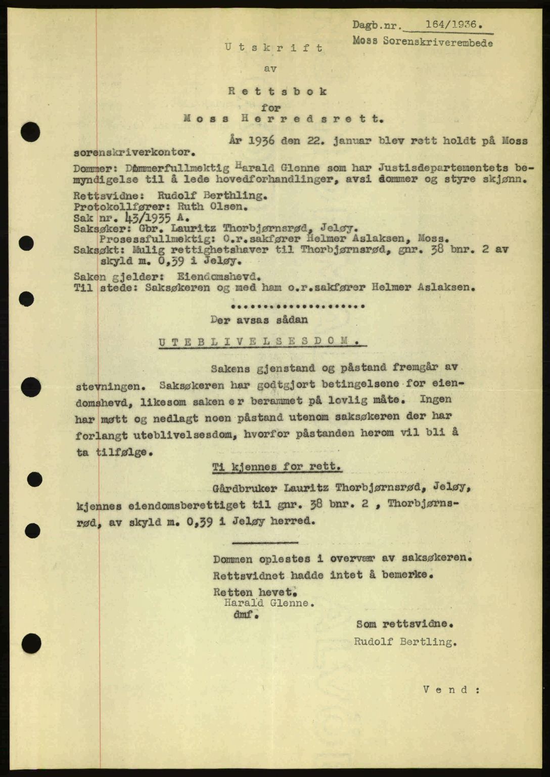 Moss sorenskriveri, SAO/A-10168: Pantebok nr. A1, 1936-1936, Dagboknr: 164/1936