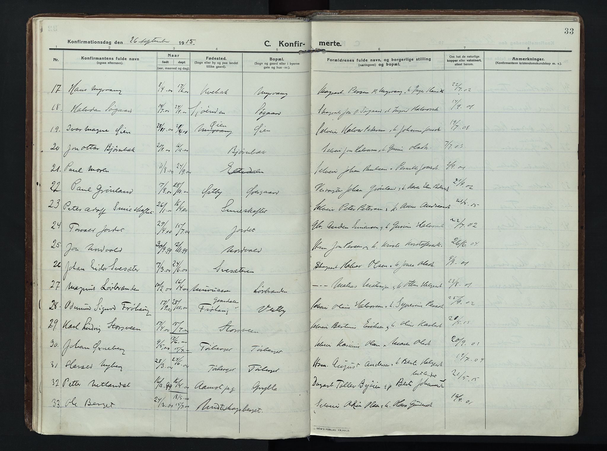 Trysil prestekontor, AV/SAH-PREST-046/H/Ha/Haa/L0014: Ministerialbok nr. 14, 1912-1923, s. 33